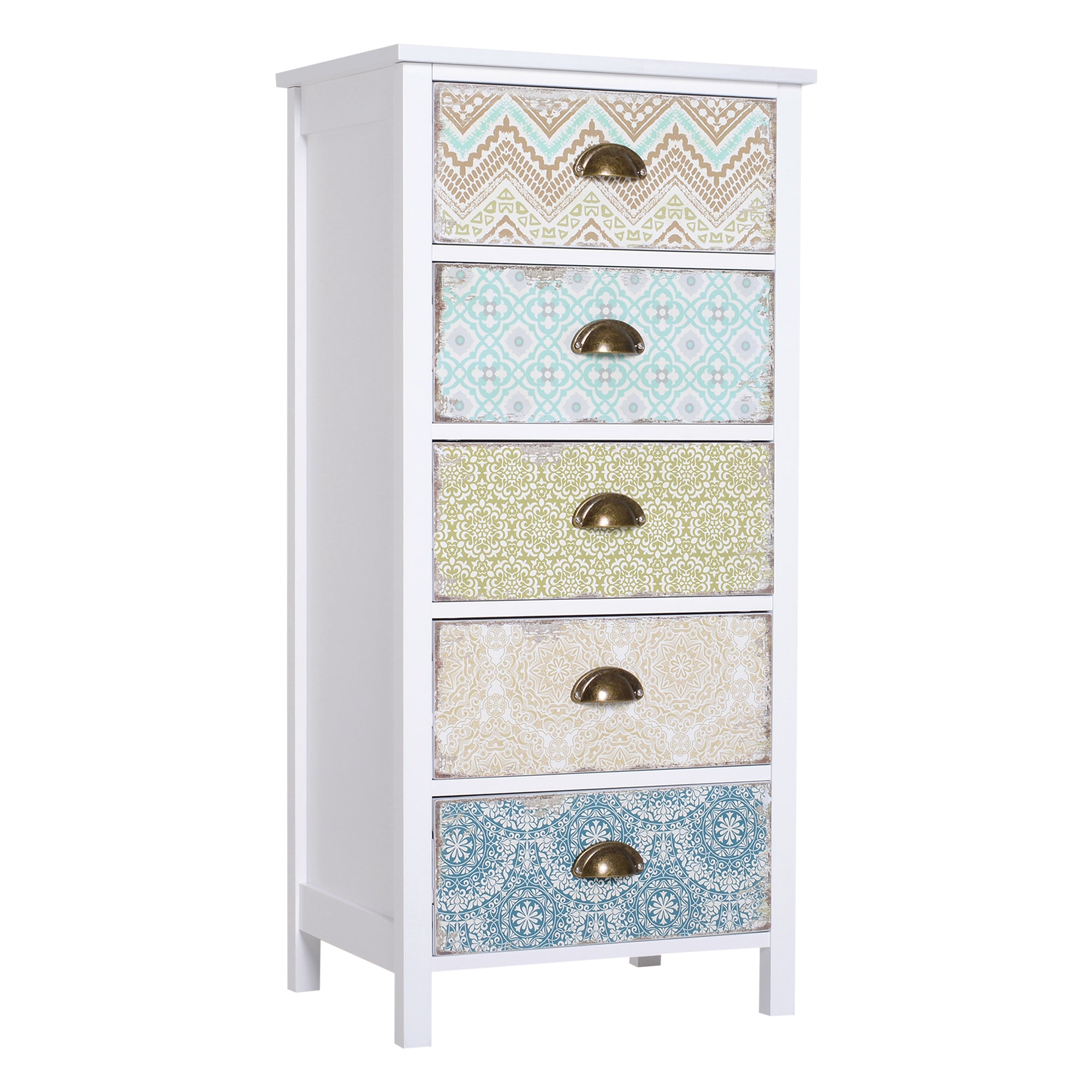 HOMCOM Kommode Schubladenkommode Siedeboard, Modern-Design, 5 Schubladen, 46 cm x 34 cm x 97,5 cm, Bunt