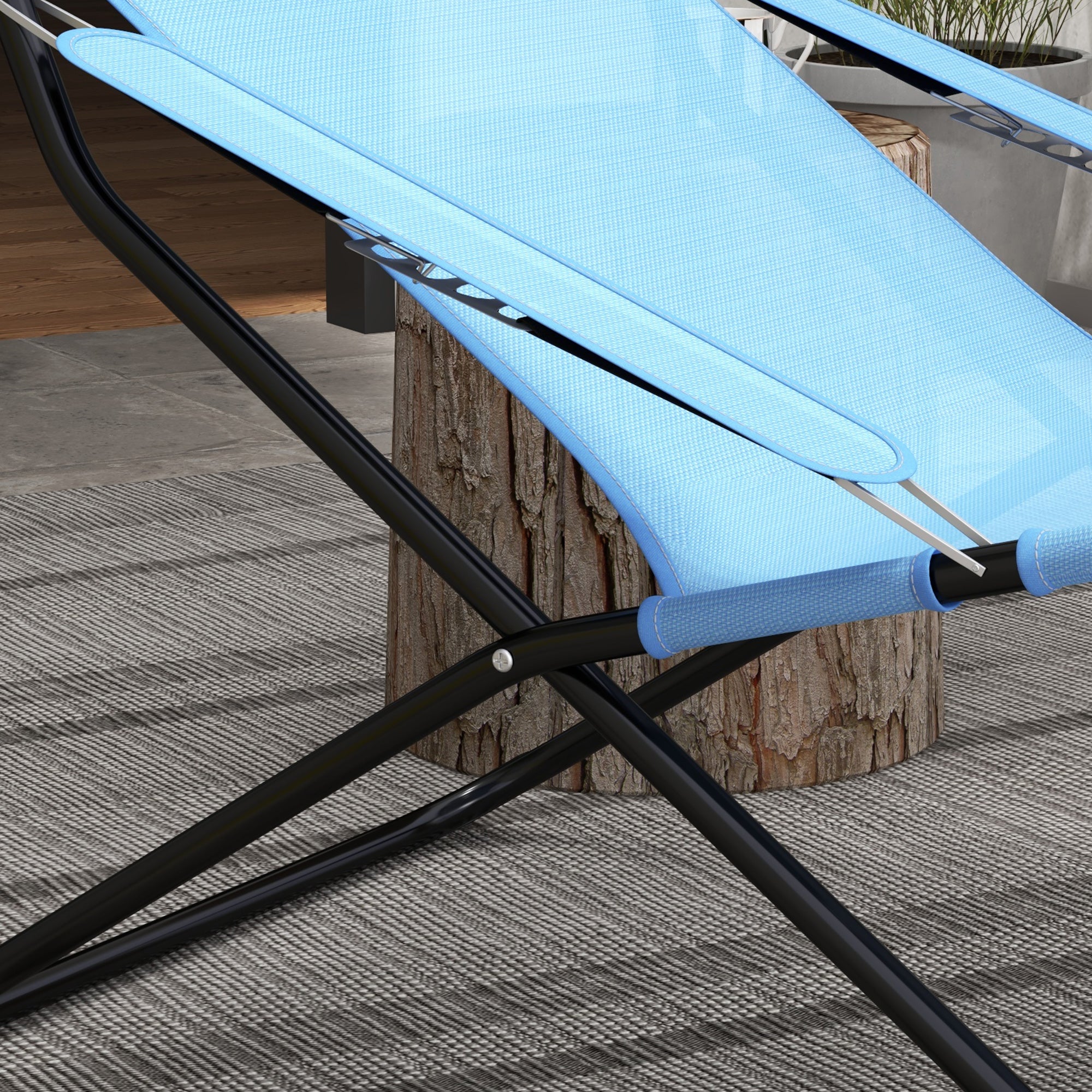 Outsunny Klappstuhl, 4-stufig verstellbar, atmungsaktiv, Metallgestell, 69 x 91 x 96 cm, Schwarz/Blau