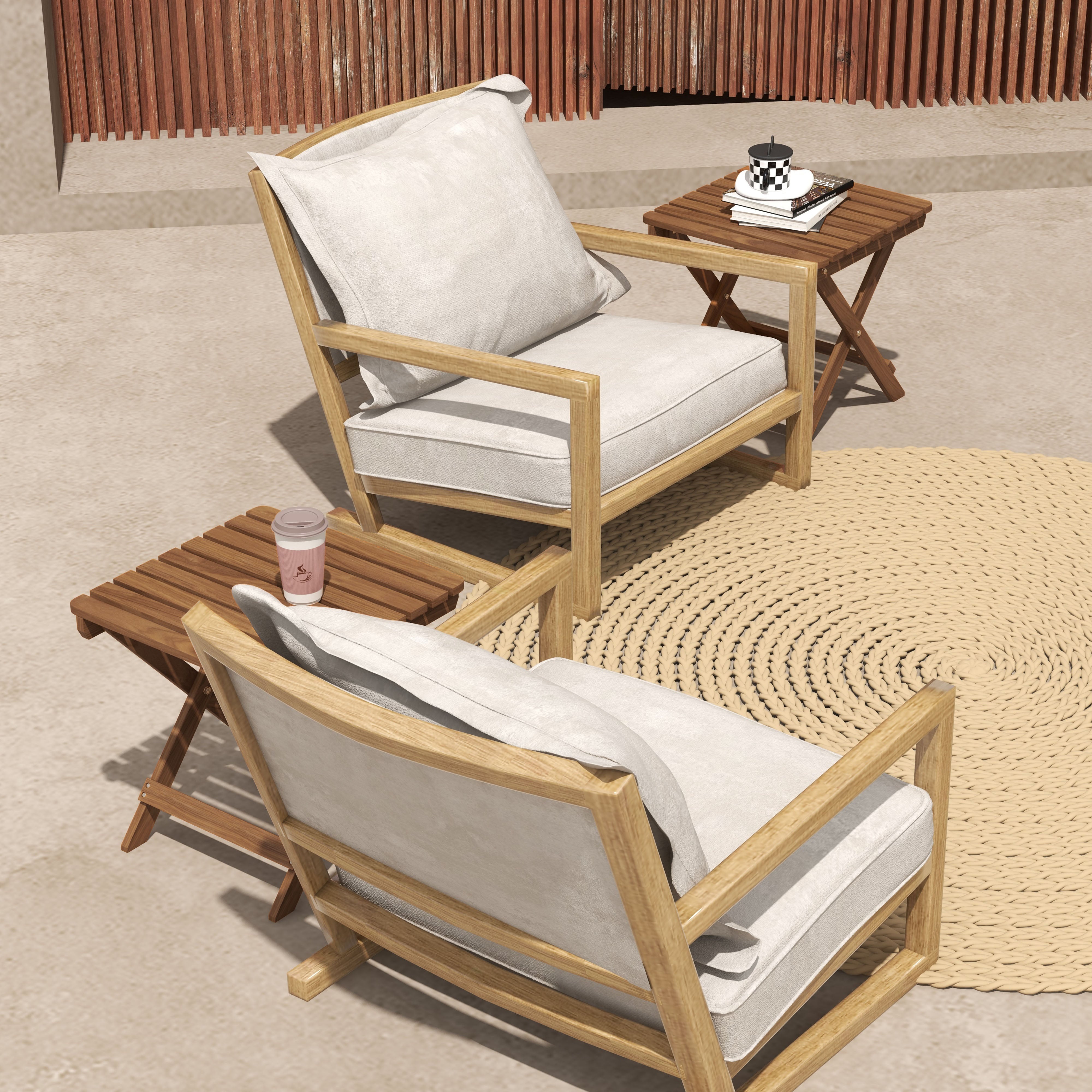 Outsunny Terrassentisch-Set, 2 Klapptische aus Akazienholz, 45x45x45cm, Teak