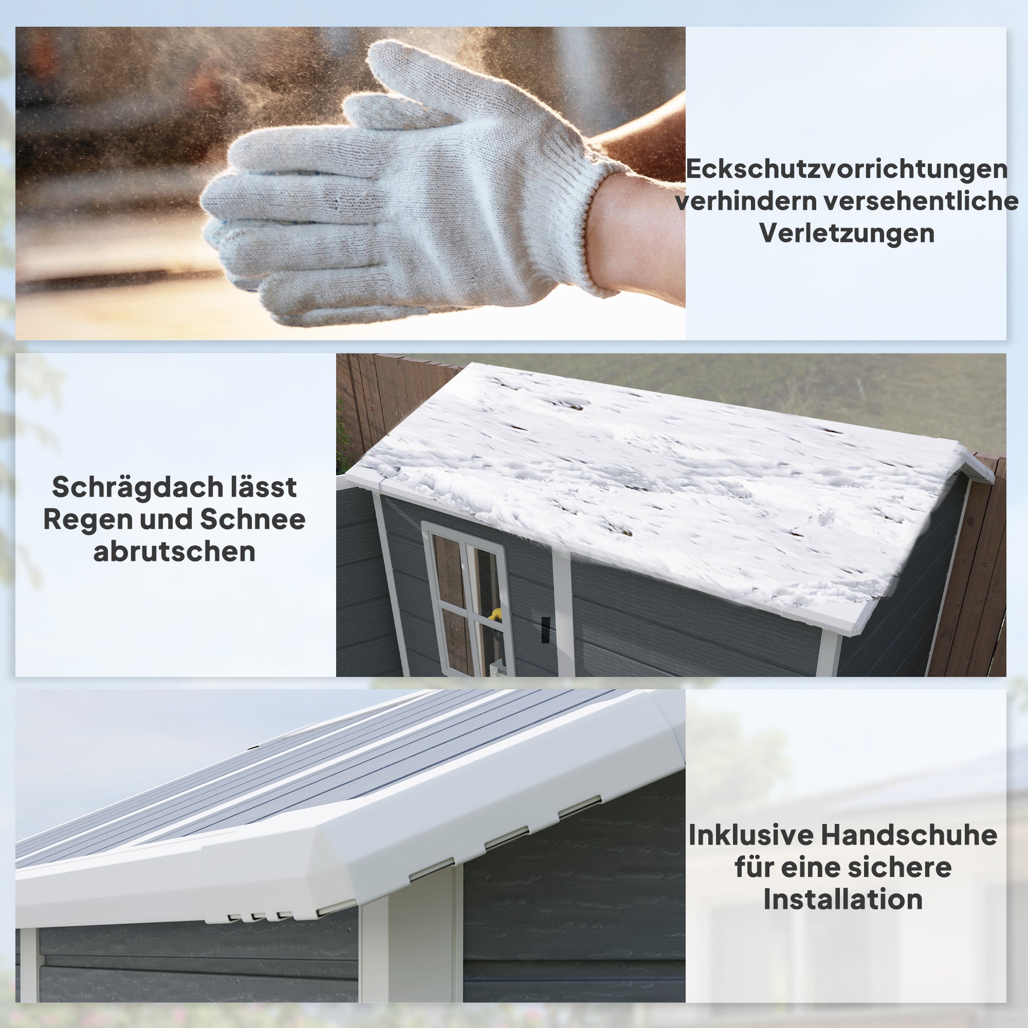 Outsunny Gartenschuppen, Kunststoff-Gartenhaus mit Boden, Fenster, verschließbare Türen, für Garten, 131B x 186T x 198H cm, Grau