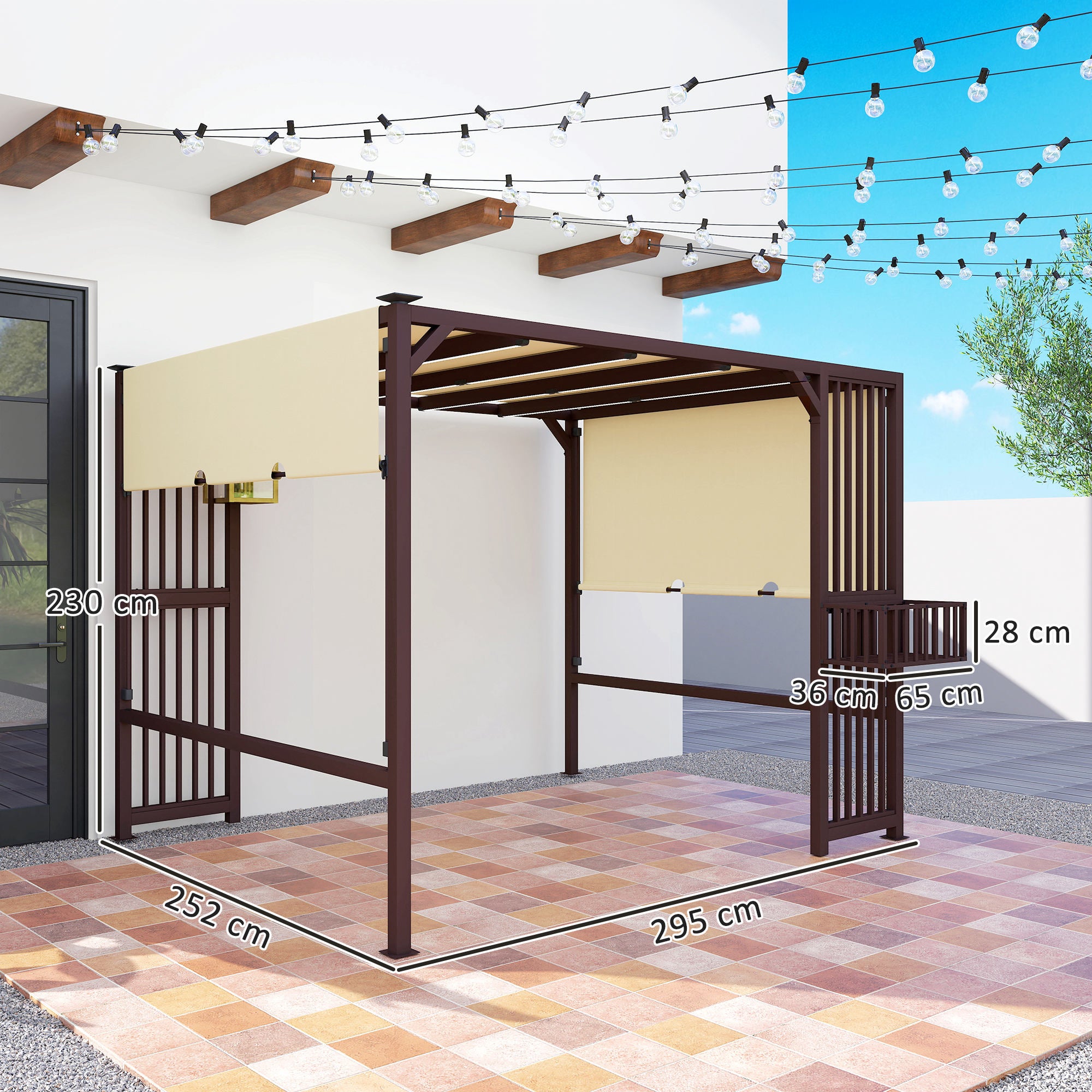 Outsunny Pergola Pavillon 3x2,5m UV 30+Stabil winterfest Sonnenschutz mit verstellbar Schiebedach Dunkelbraun
