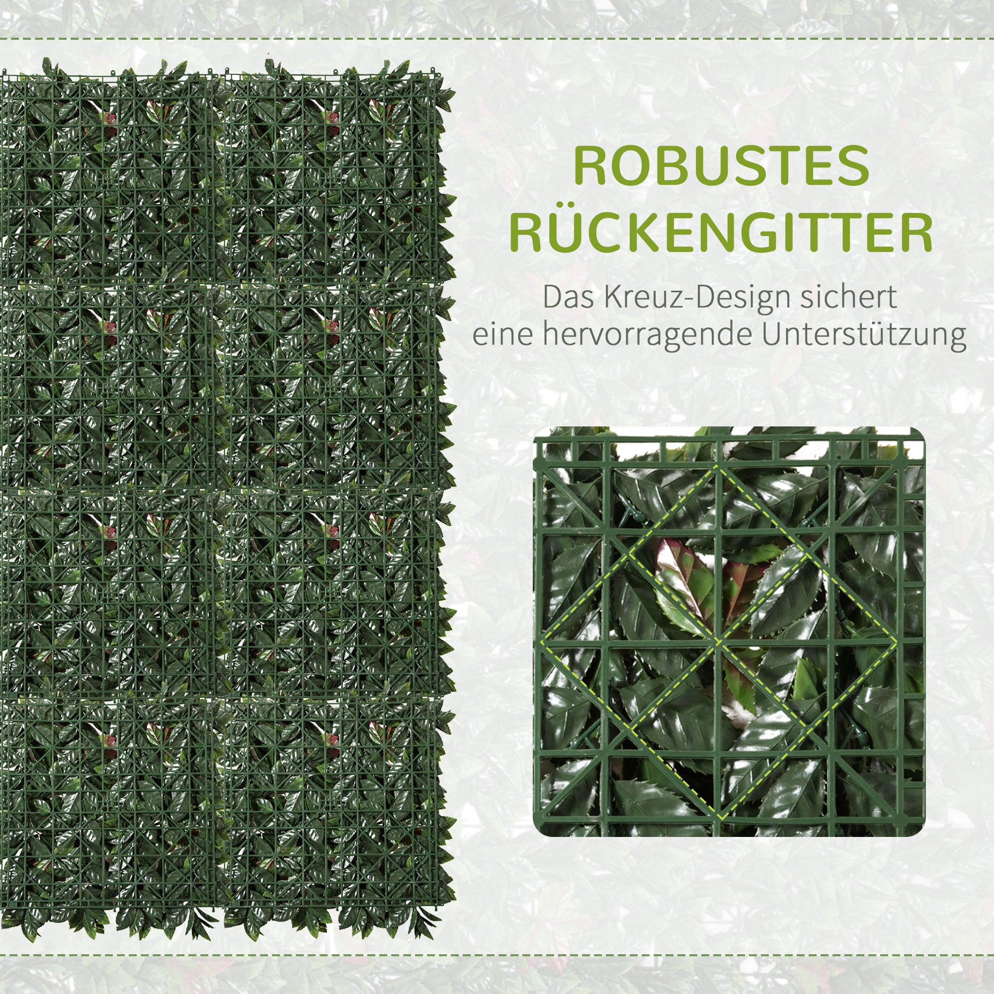Outsunny 12 Stück künstliches Pflanzenwand Hecke 50x50 cm UV-Schutz Sichtschutz Glanzmispeln Design Heckenpflanze für Garten Outdoor Dekor