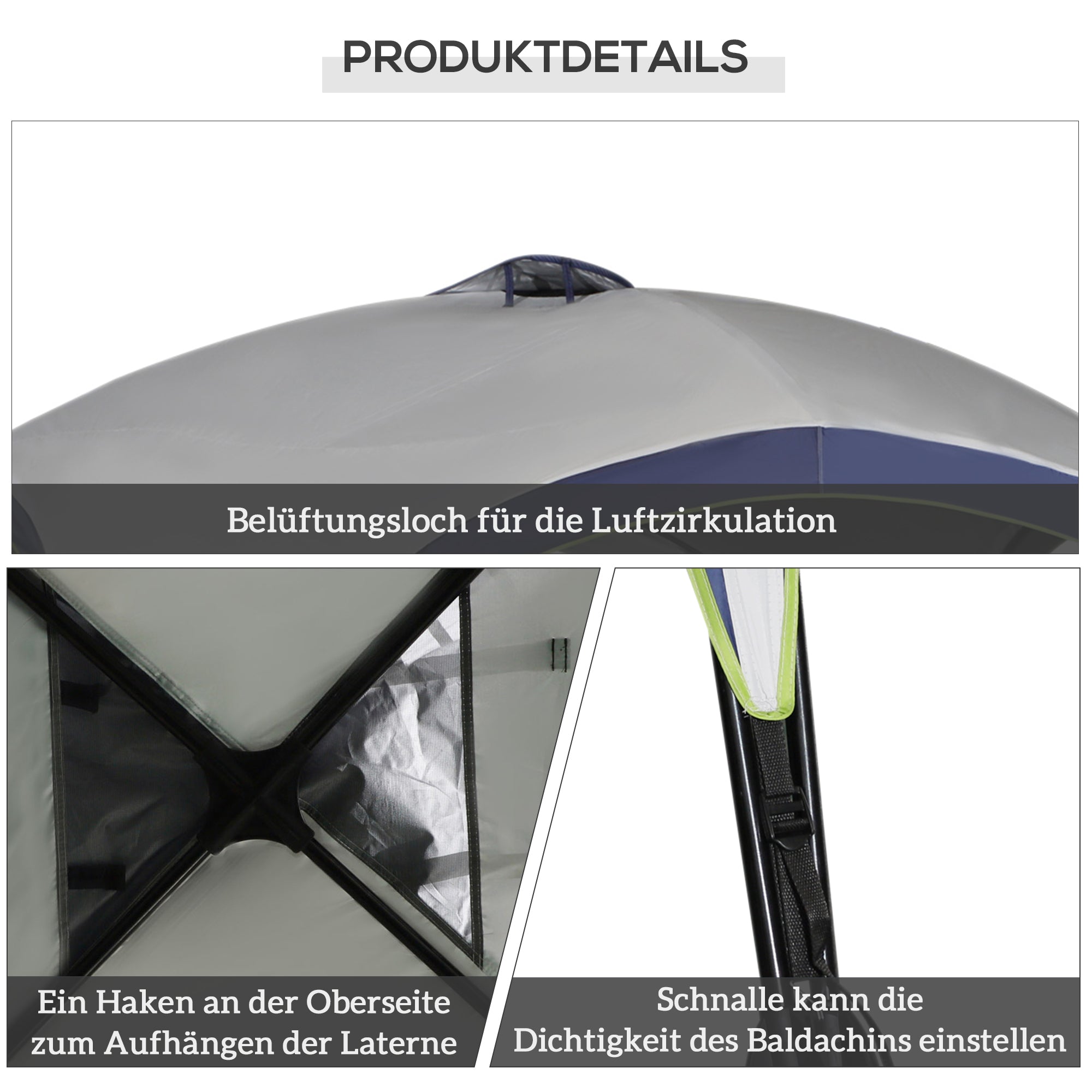 Outsunny Garten Pavillon Gartenzelt Festzelt Partyzelt Sonnenschutz wetterfest Metallstange + Polyester Cremeweiß + Blau 4 x 4 x 2,5 m