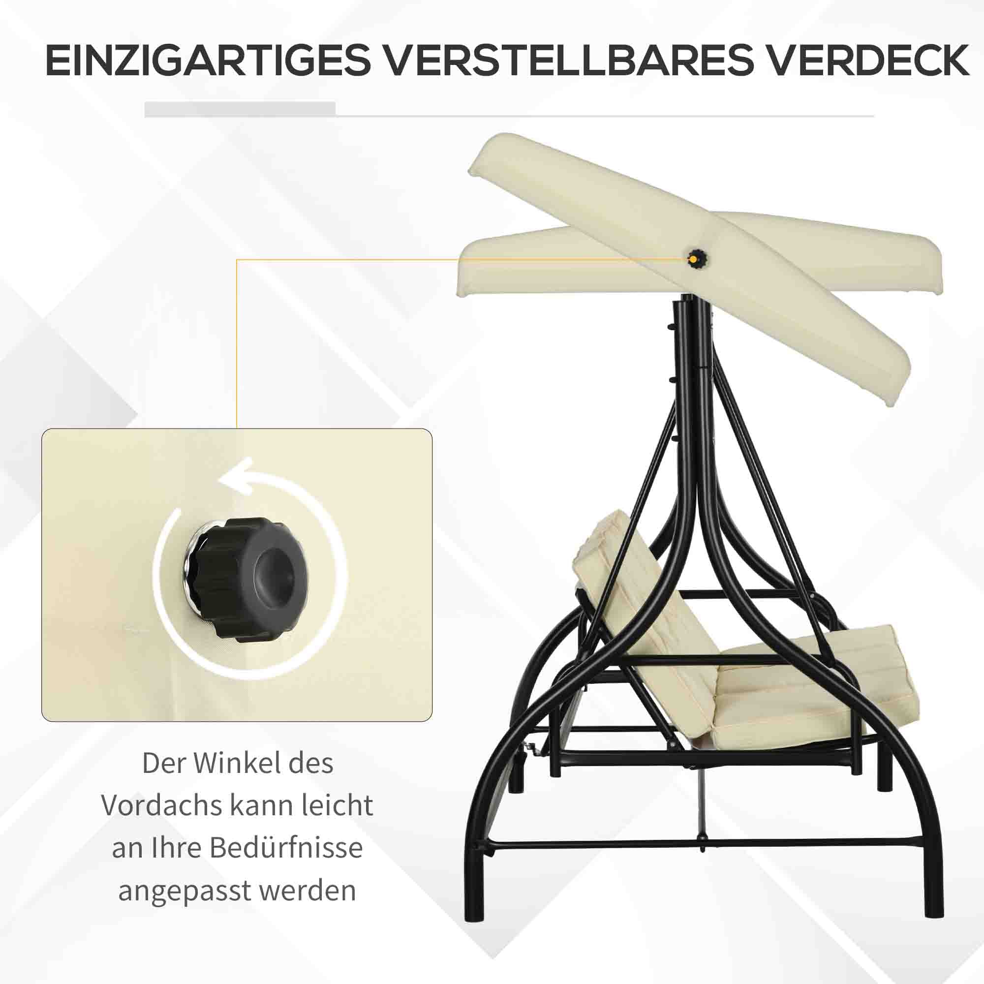 Outsunny Schaukelbank, Hollywoodschaukel mit Sonnenschutz, Gartenschaukel, Verandaschaukel, 3 Sitze, Schaukelbett