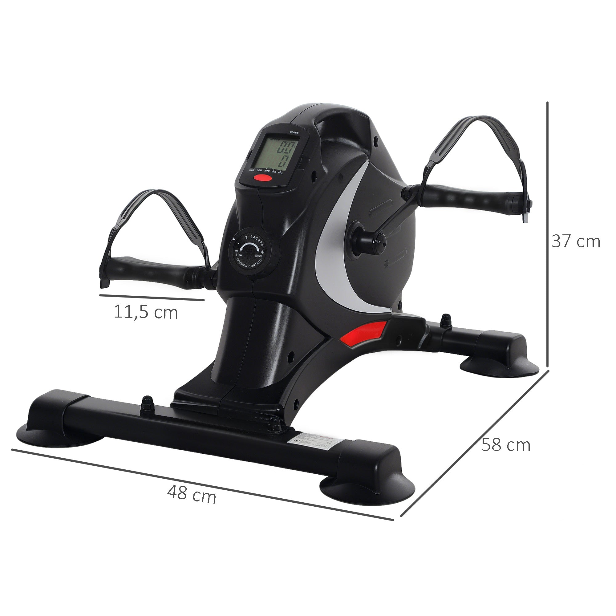 SPORTNOW Mini-Trainingsrad, Fußpedaltrainer, Trainingsgerät mit 8 Widerstandsstufen, LCD-Display, Metall, Kunststoff, Schwarz