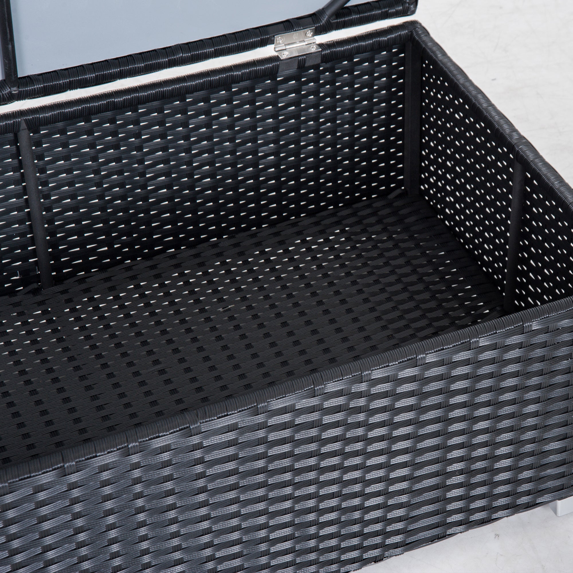 Outsunny Polyrattan Gartenmöbel Set für 4 Personen Sitzgarnitur mit Kissen Sitzgruppe Tisch mit Stauraum Schwarz+Creme