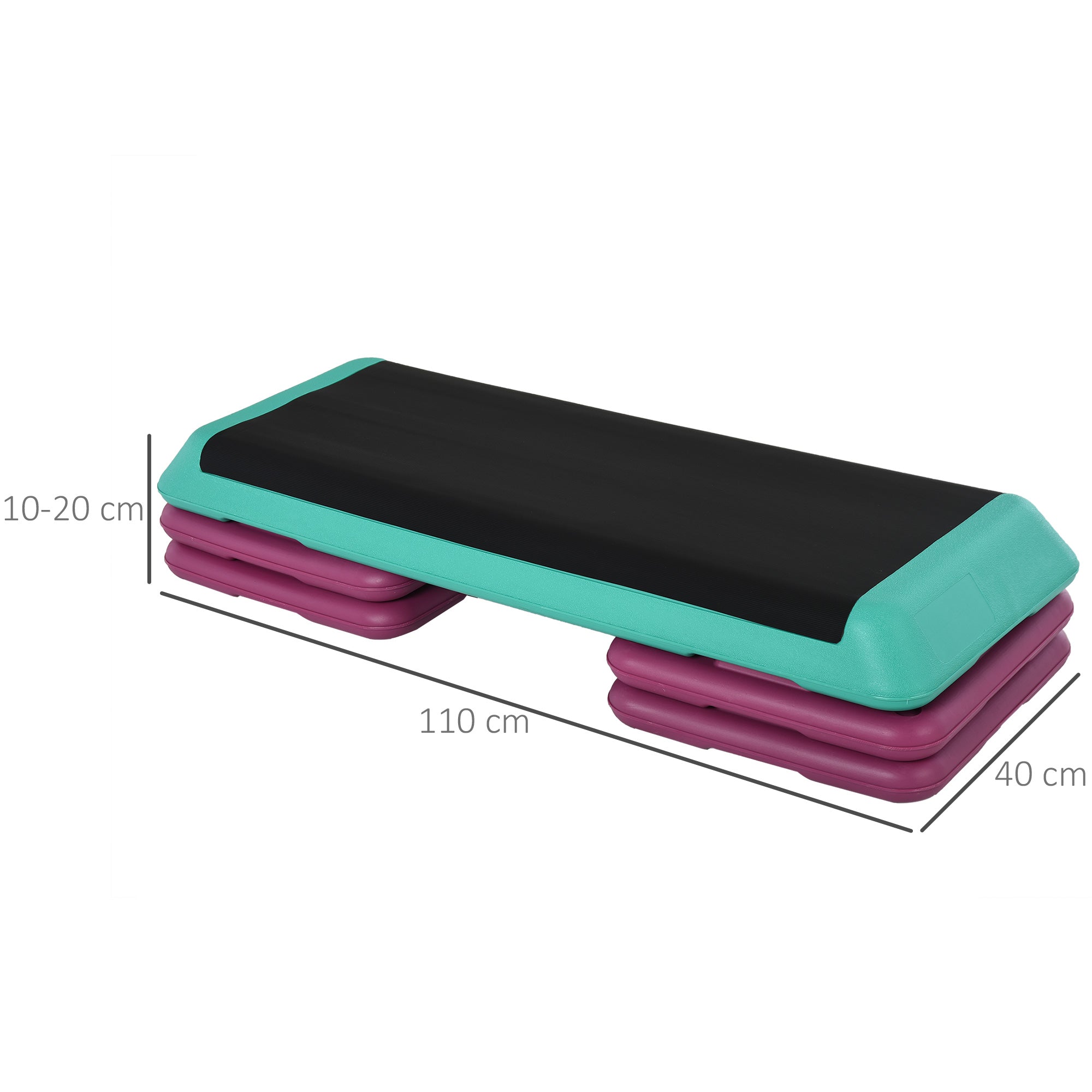 HOMCOM Steppbrett höhenverstellbar Fitness Stepper 3 Stufen (10/15/20 cm) Rutschfest Stepbench für Zuhause Fitnessstudio Büro Kunststoff Schwarz+Grün+Violett
