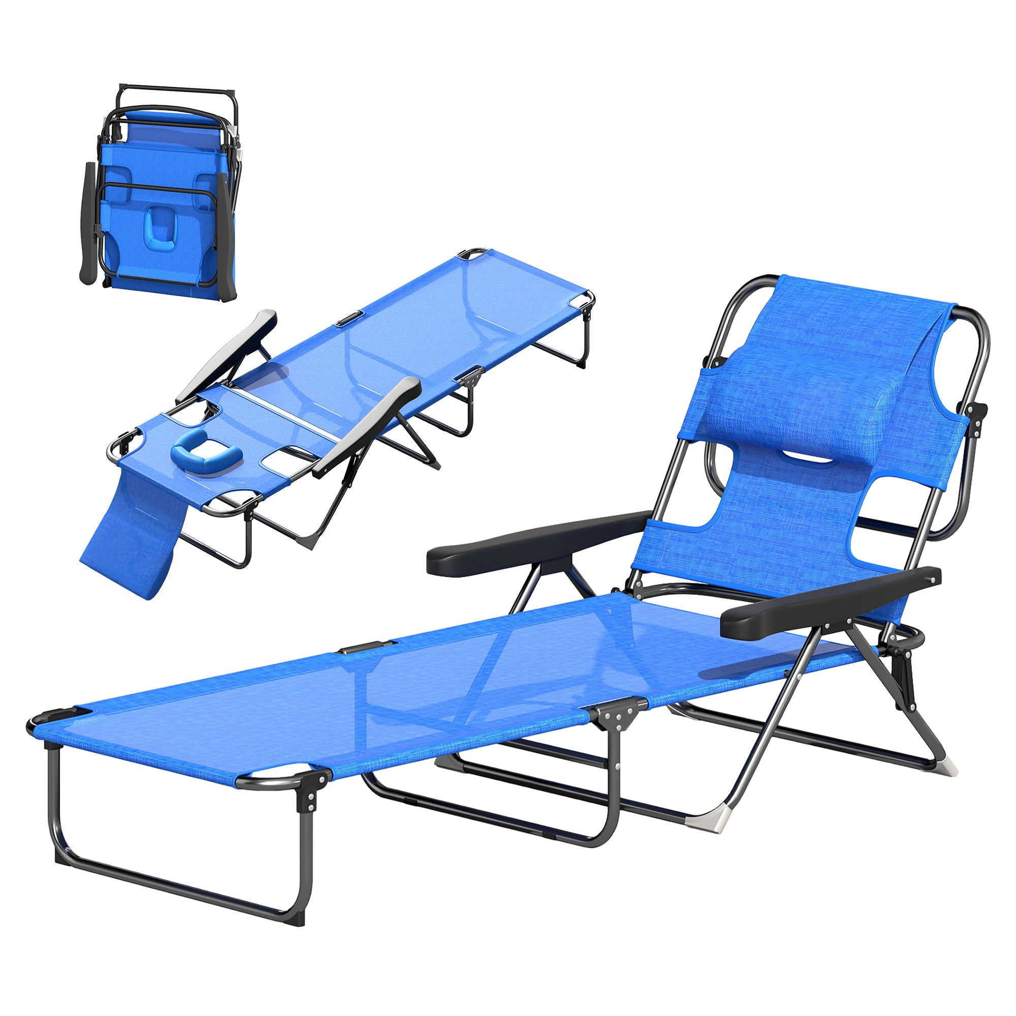 Outsunny Sonnenliege Gartenliegen Relaxliege, klappbar, wetterbeständig, 194 cm x 72 cm x 31 cm, Schwarz + Dunkelblau