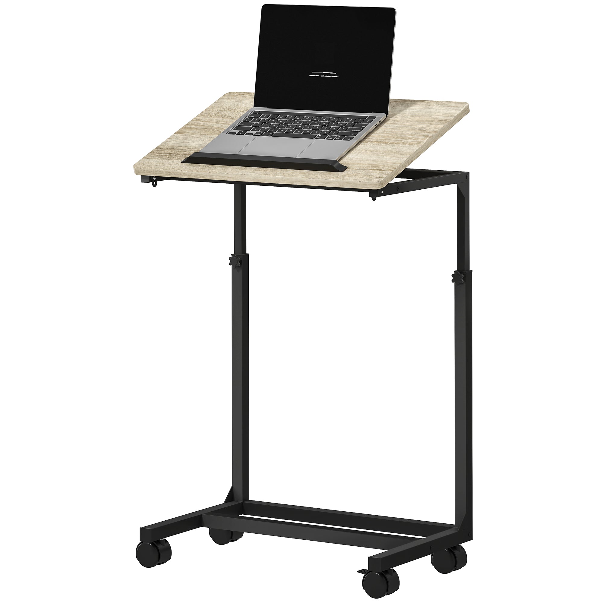 HOMCOM Beistelltisch, Schreibtisch, Nachttisch, höhenverstellbar, 4 Rollen, Metallrahmen