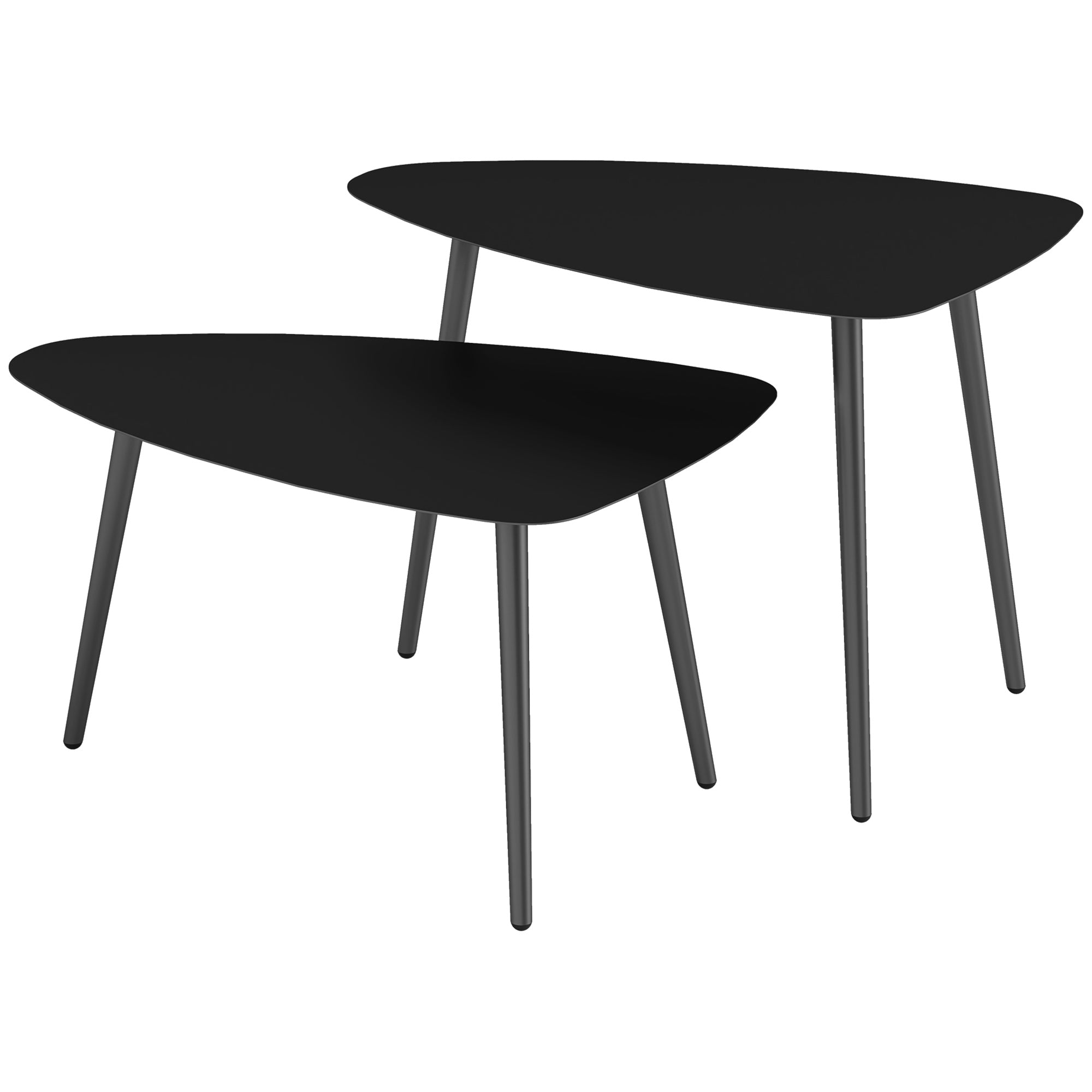 Outsunny Couchtisch 2er Set, Wetterfest Balkontisch aus Stahl, Beistelltisch im Geometrischem Design Schwarz