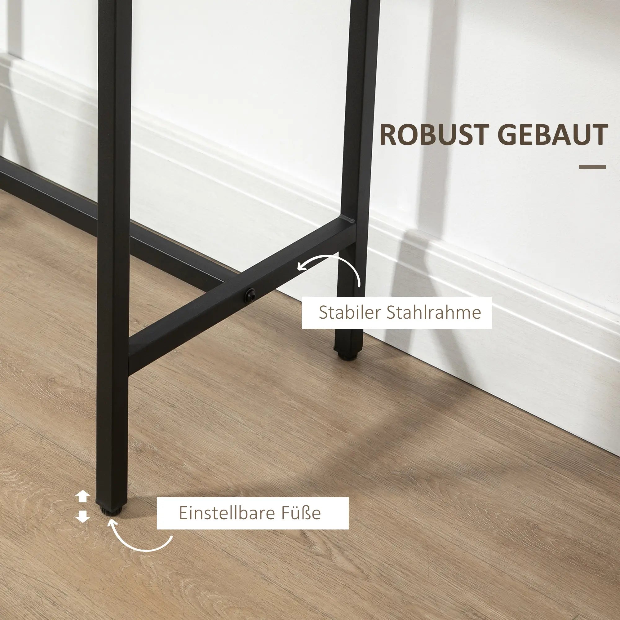 HOMCOM Bartisch-Set im Industrie-Design, 3-teilig, 1 Tisch, 2 Hocker, Schwarz + Natur