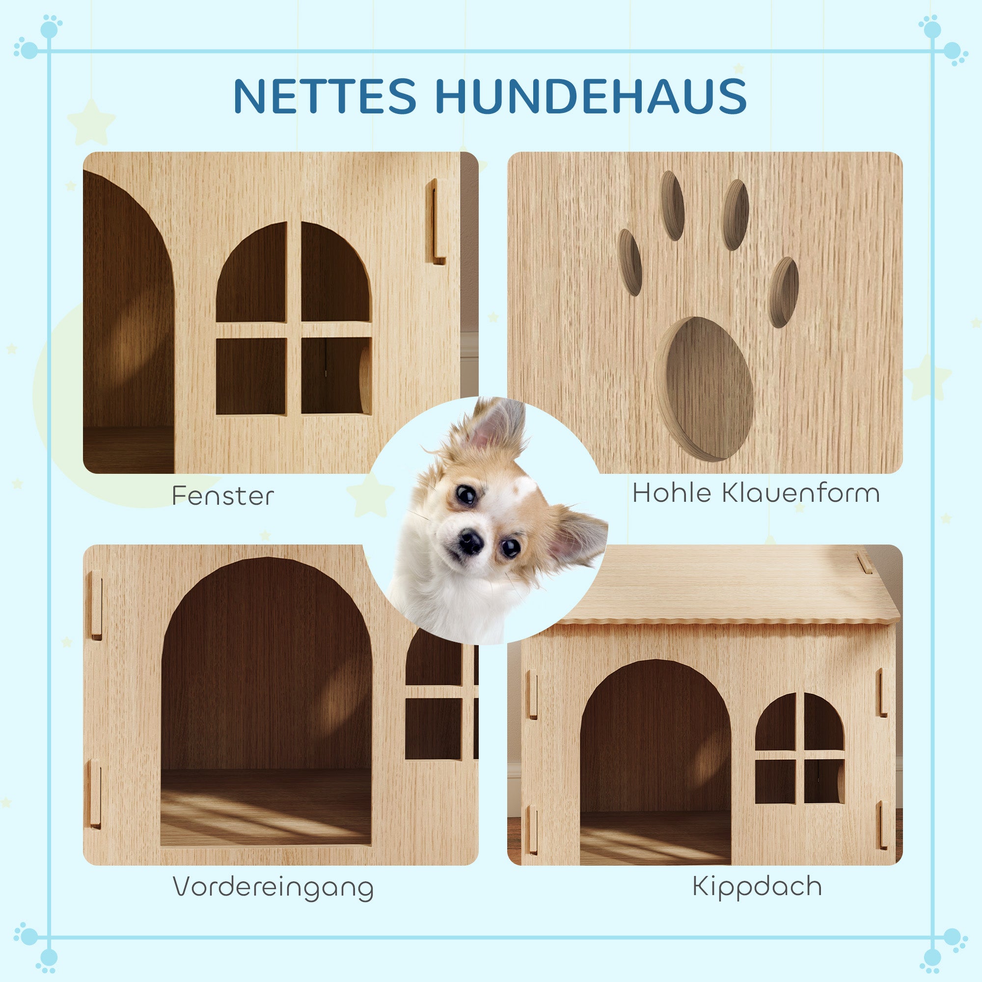 PawHut Hundehütte/Katzenhaus für Indoor, niedliches Design, 50 x 41 x 51 cm