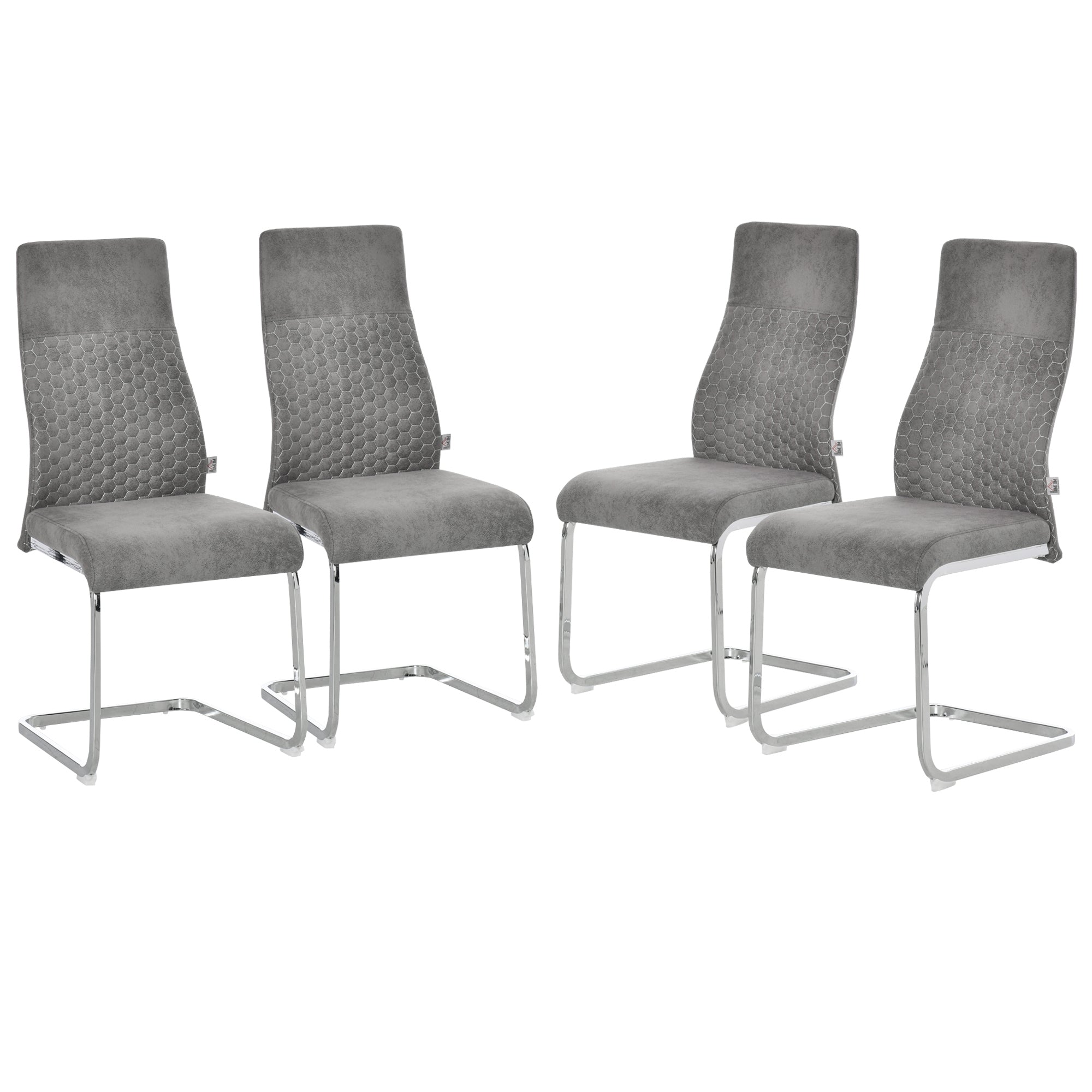 HOMCOM 4er-Set Freischwinger Esszimmerstühle 4-teilig Küchenstühle, Mikrofaser, 45 x 61 x 98 cm, Grau
