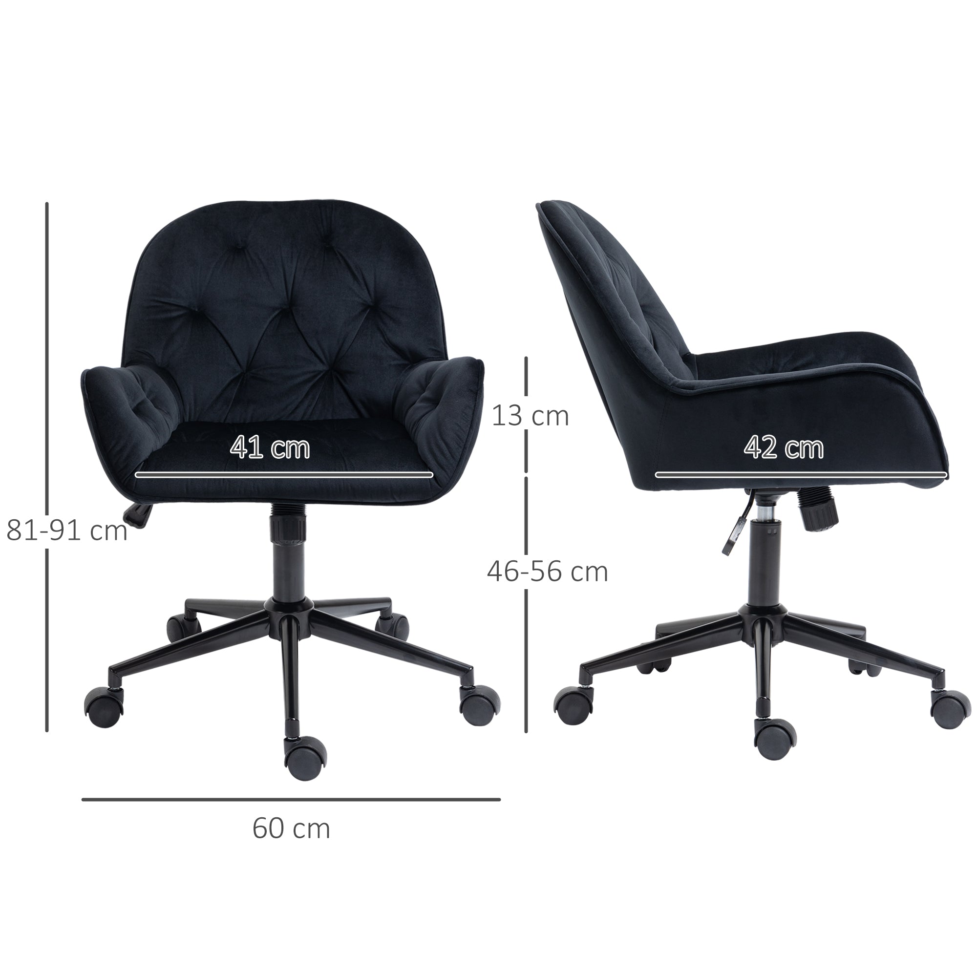 Vinsetto Bürostuhl Drehstuhl Bürosessel höhenverstellbarer Chefsessel Stuhl Schreibtischstuhl Sessel Büro samtartiges Polyester Schwarz 60 x 61 x 81-91 cm