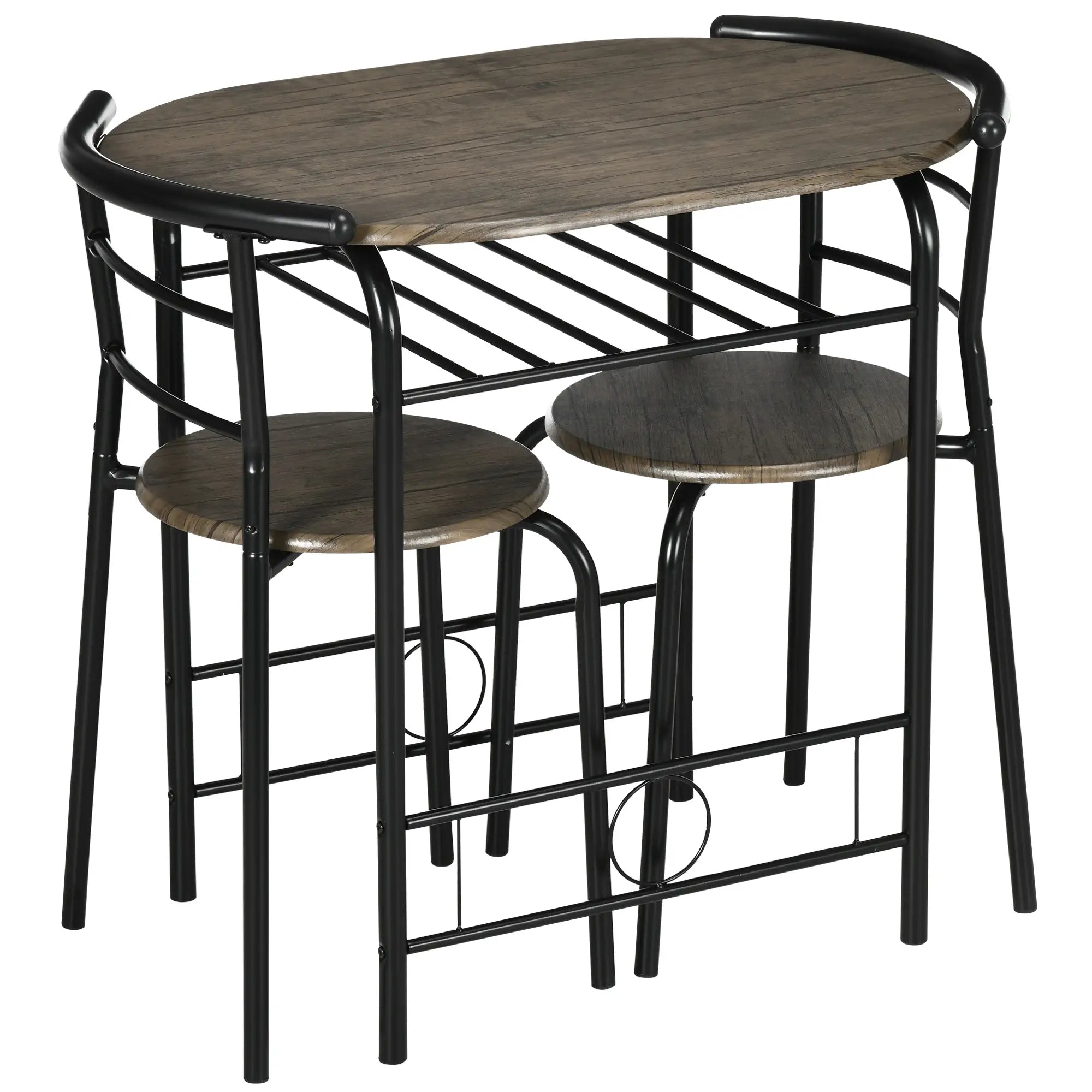 HOMCOM Bistro-Set Esstisch Küchentisch mit Stühlen Set, 1 Tisch, 2 Stühle, 80 cm x 53 cm x 74,5 cm, Schwarz