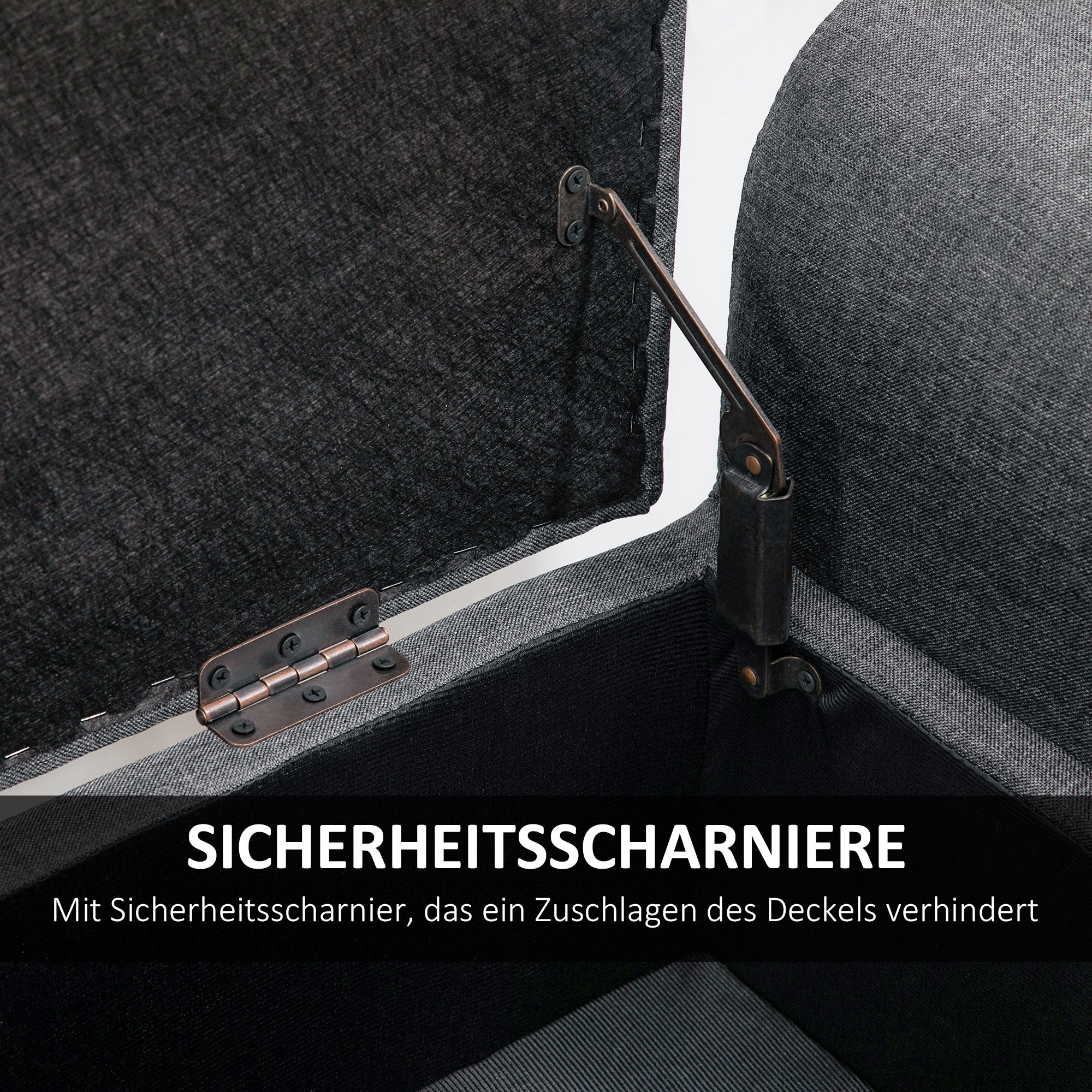 HOMCOM Sitzbank mit Stauraum, Polsterbank mit Leinenoptik, Holzbeine, Bettbank belastbar bis 130 kg, für Wohnzimmer Schlafzimmer Flur, 116 x 44 x 58 cm Dunkelgrau