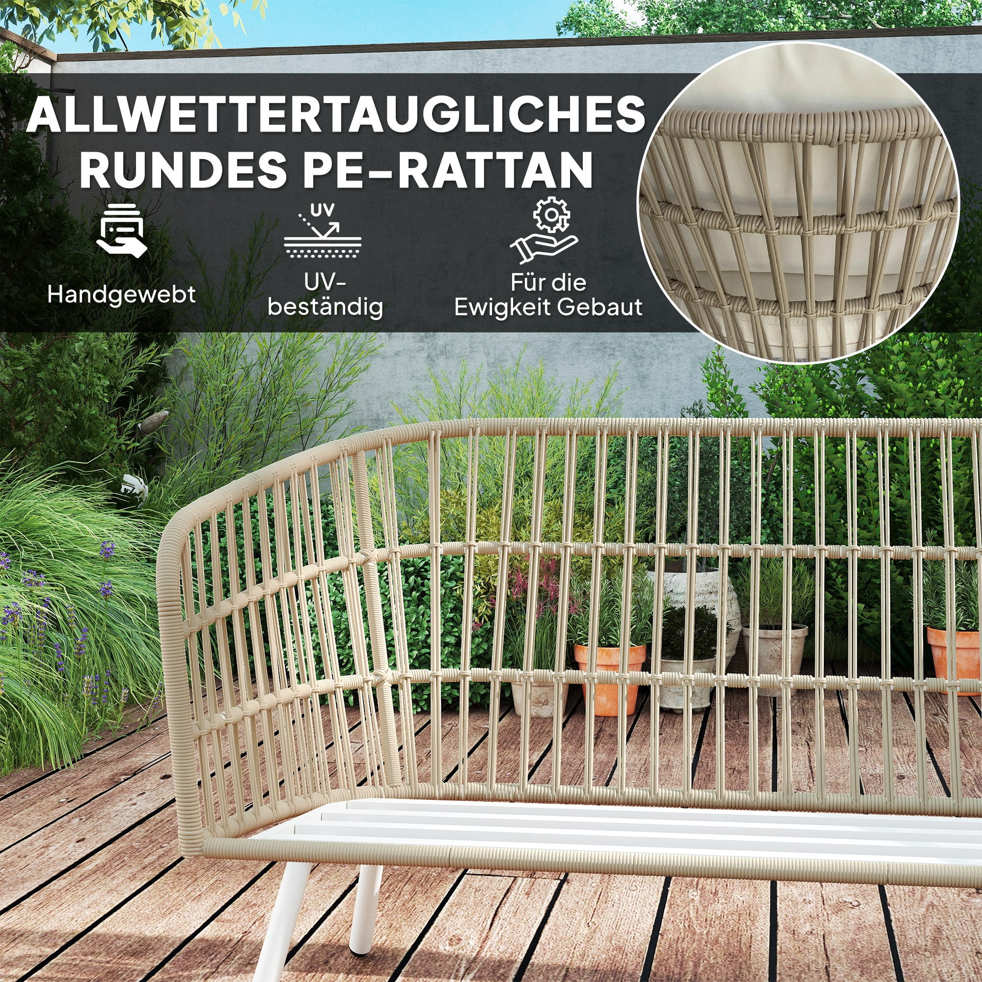 Outsunny Gartenmöbel Set aus Polyrattan Lounge-Set mit 2er Sofa Sessel Tisch Kissen wetterfest für 4 Personen Khaki
