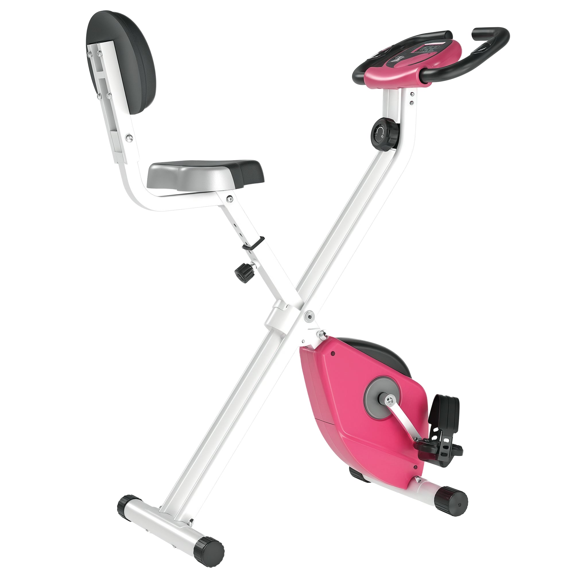 HOMCOM Heimtrainer Fahrradtrainer mit 8 stufig einstellbarem Magnetwiderstand höhenverstellbar klappbar Heimtrainer Fahrrad Stahl Rosa+Weiß 43 x 97 x 109 cm