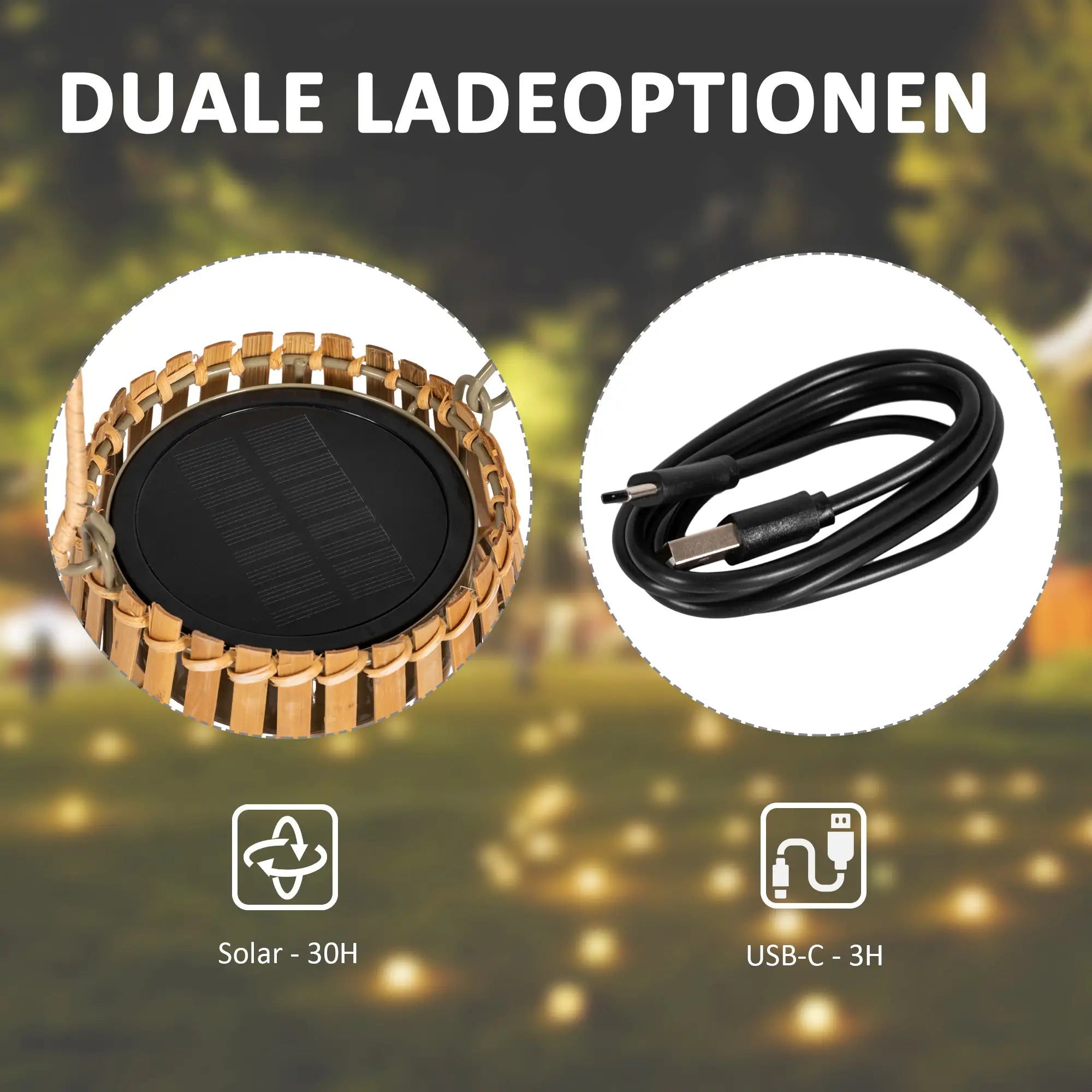 Outsunny Solar Gartenlampe USB aufladbar Bambus-Lampenschirm