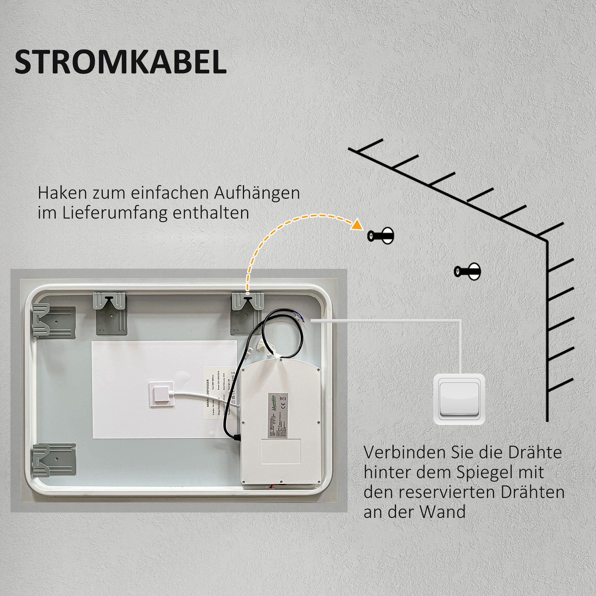 kleankin LED Badezimmerspiegel, Hintergrundbeleuchtung, Touch-Funktion, Memory-Funktion, kein Beschlagen, 70 x 50 cm
