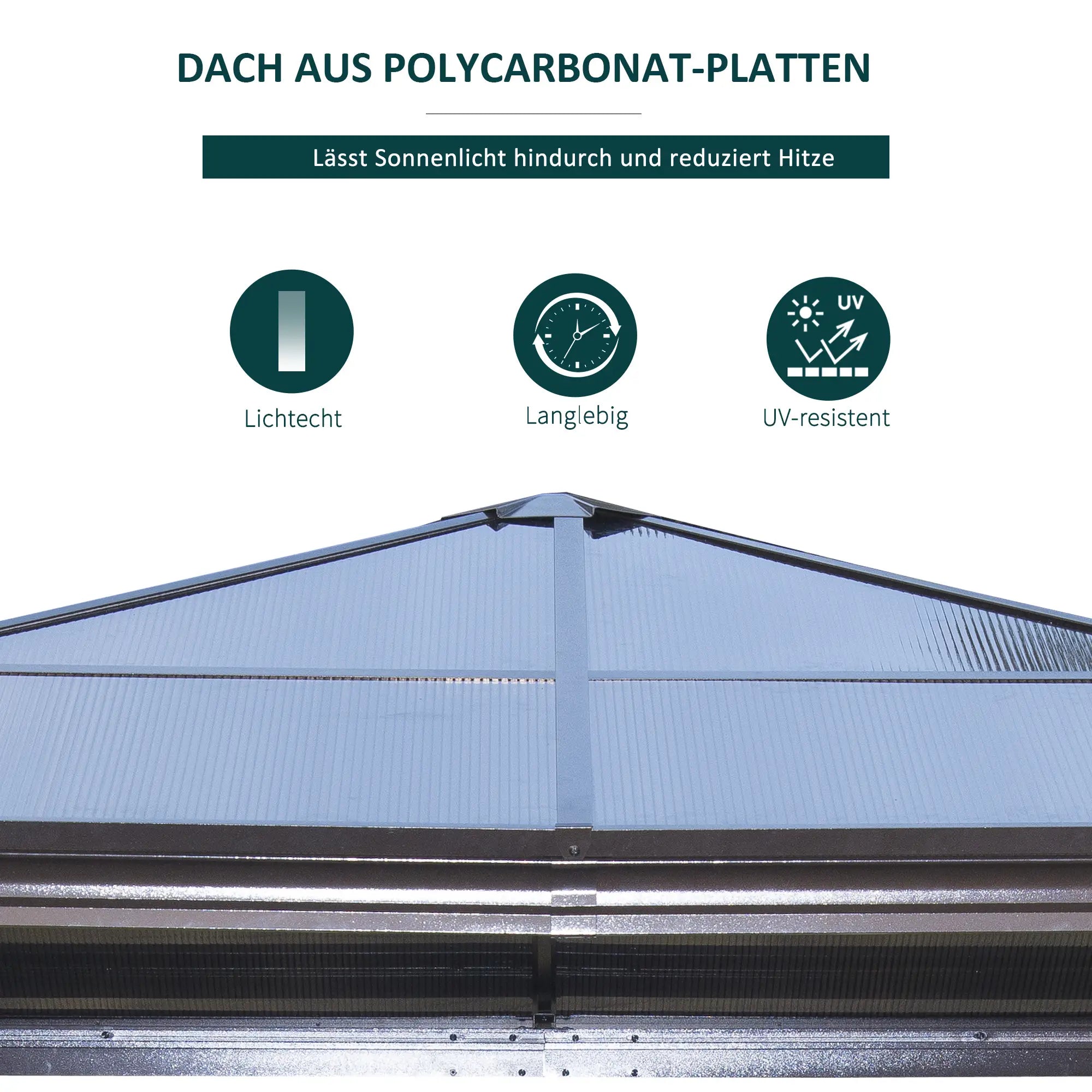 Outsunny Gartenpavillon Hardtop mit Polycarbonat-Dach Fliegennetz Alu