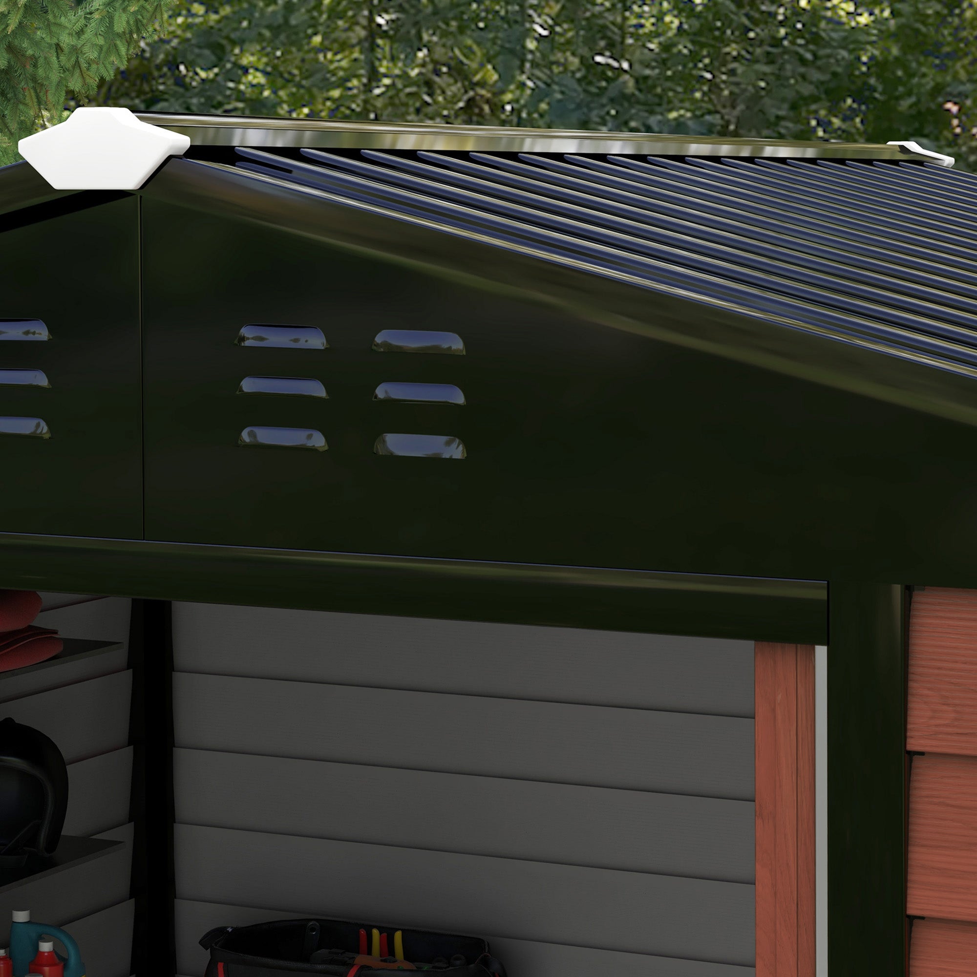 Outsunny Geräteschuppen aus Metall, wetterfest & rostfrei, abschließbar, 2,40 x 2,06 x 1,98 m, Teak