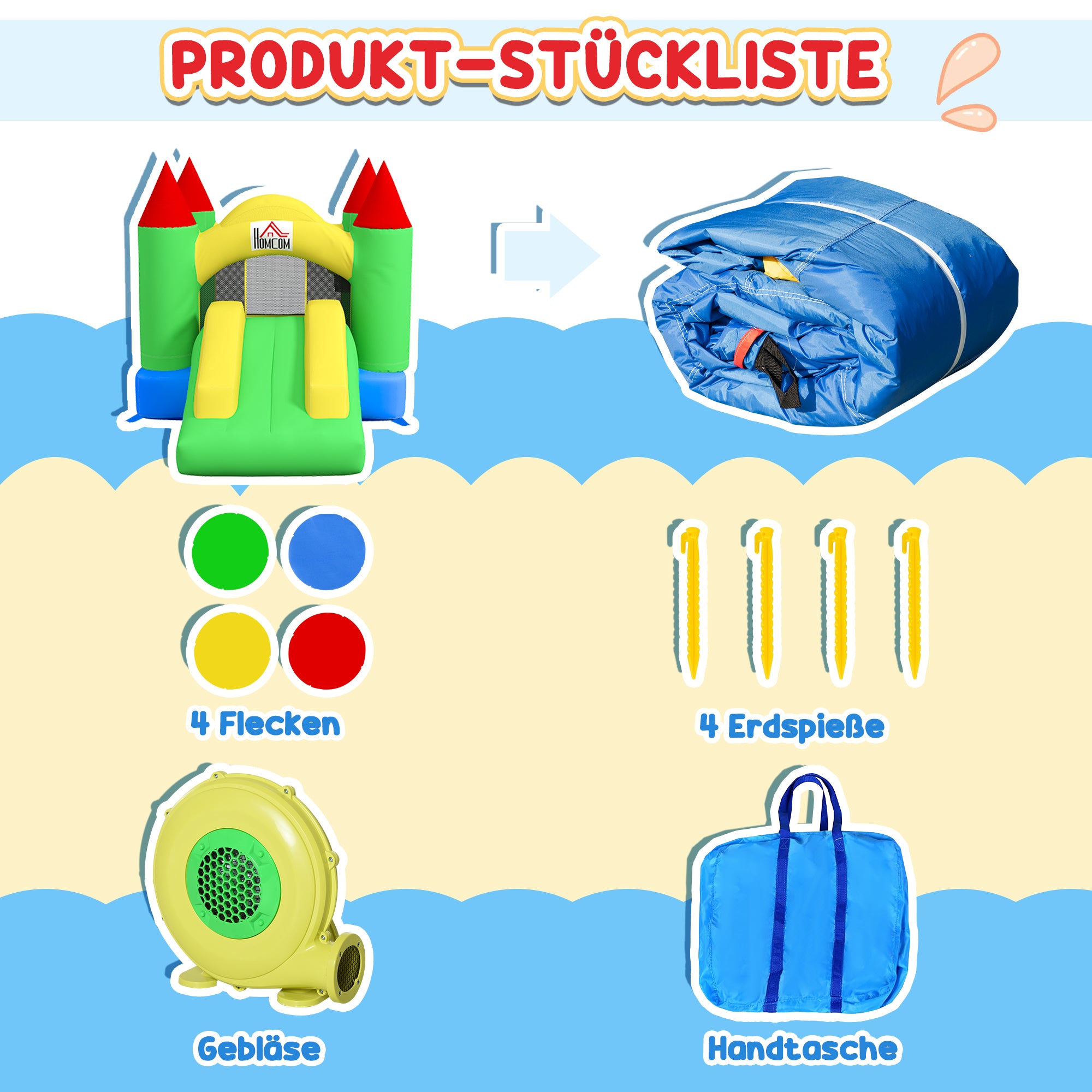 HOMCOM Hüpfburg mit Rutsche und Sicherheitsnetz, bis 100 kg, 3-10 Jahre, 300x180x160cm