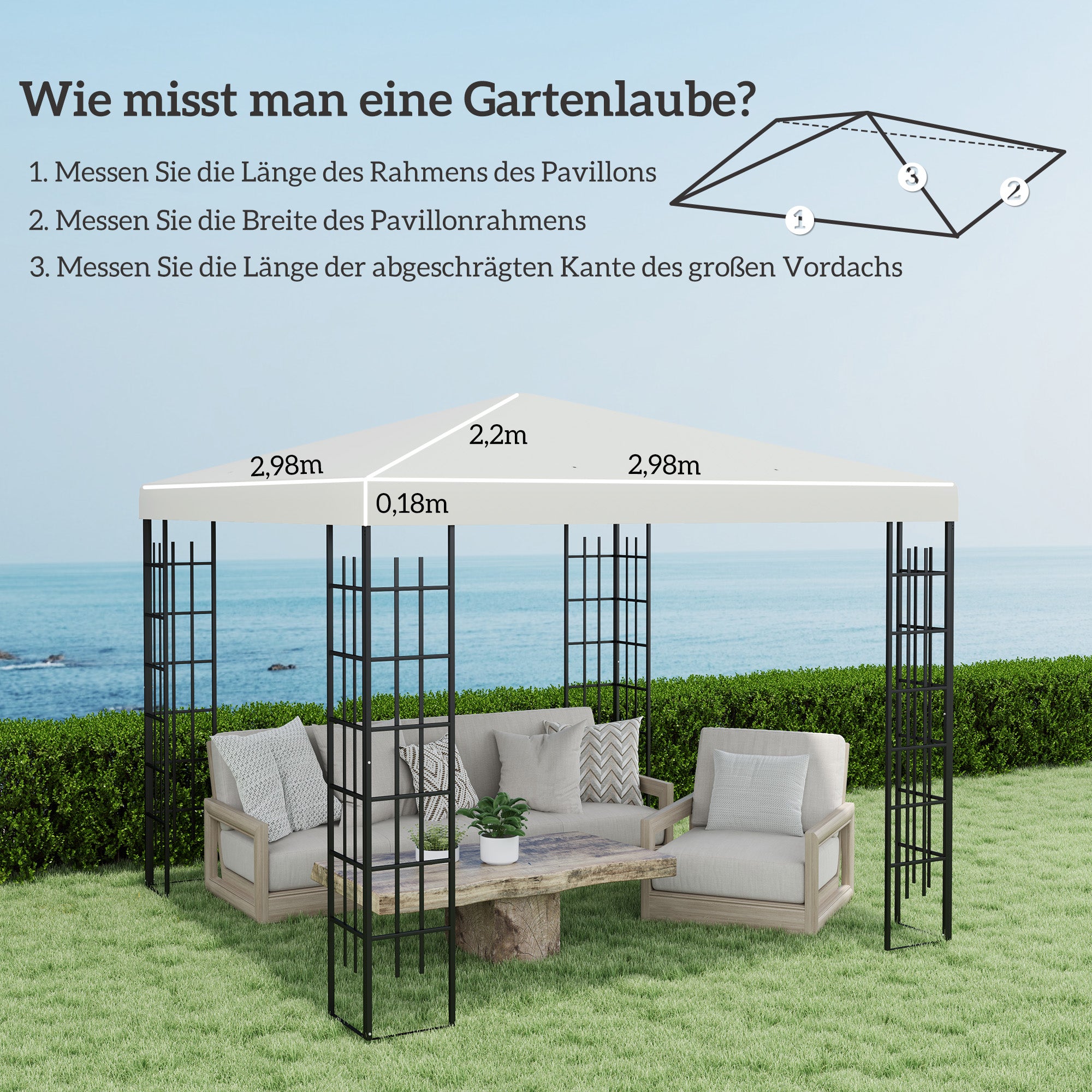 Outsunny 3 x 3 m Ersatzplane für Pavillon, Plane für Garten-Pavillon, mit Wasserablauföffnungen, UPF30+, Hellgrau