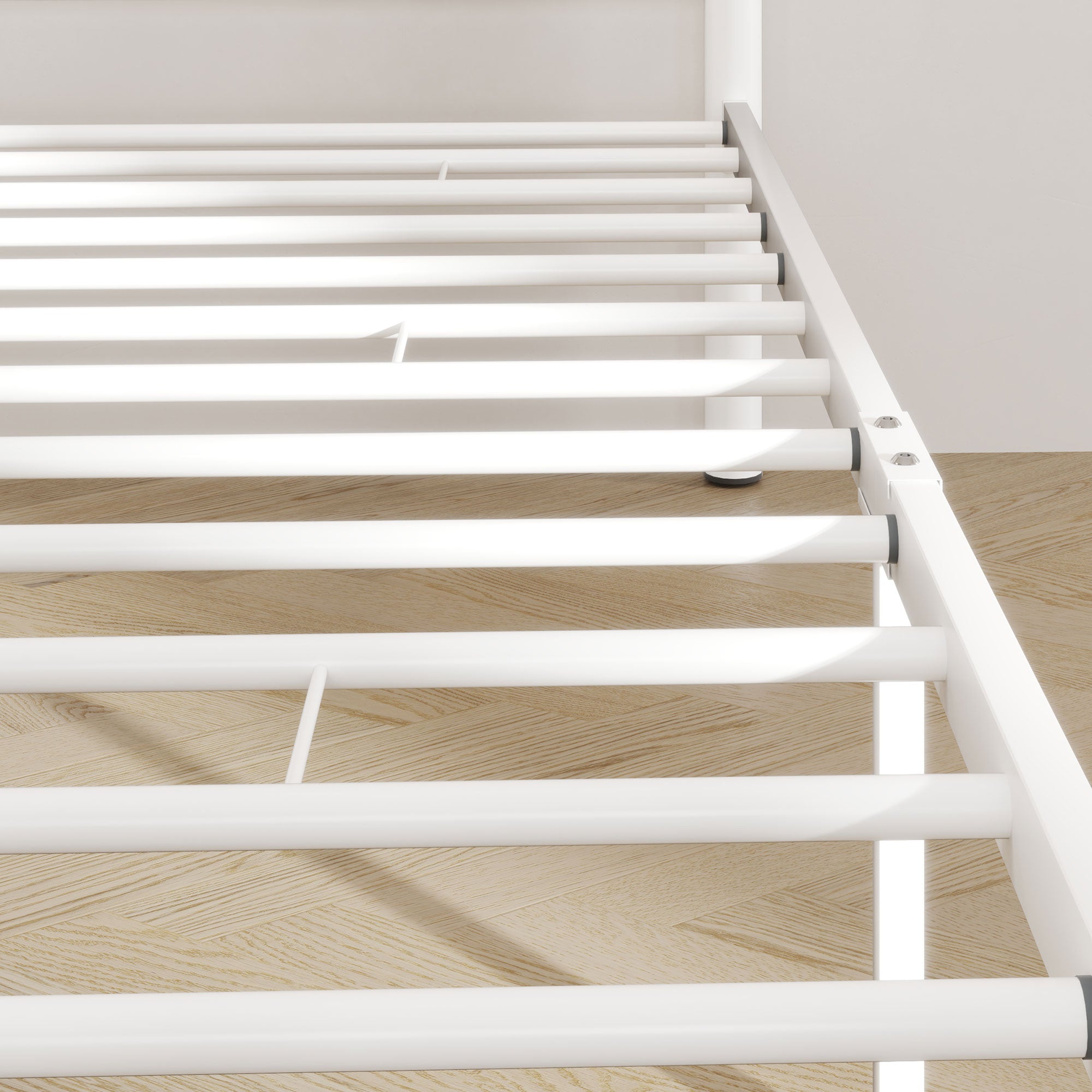 HOMCOM Einzelbettgestell mit hohem Kopfteil, Leichte Montage, Stauraum unter dem Bett, Stahl, Weiß