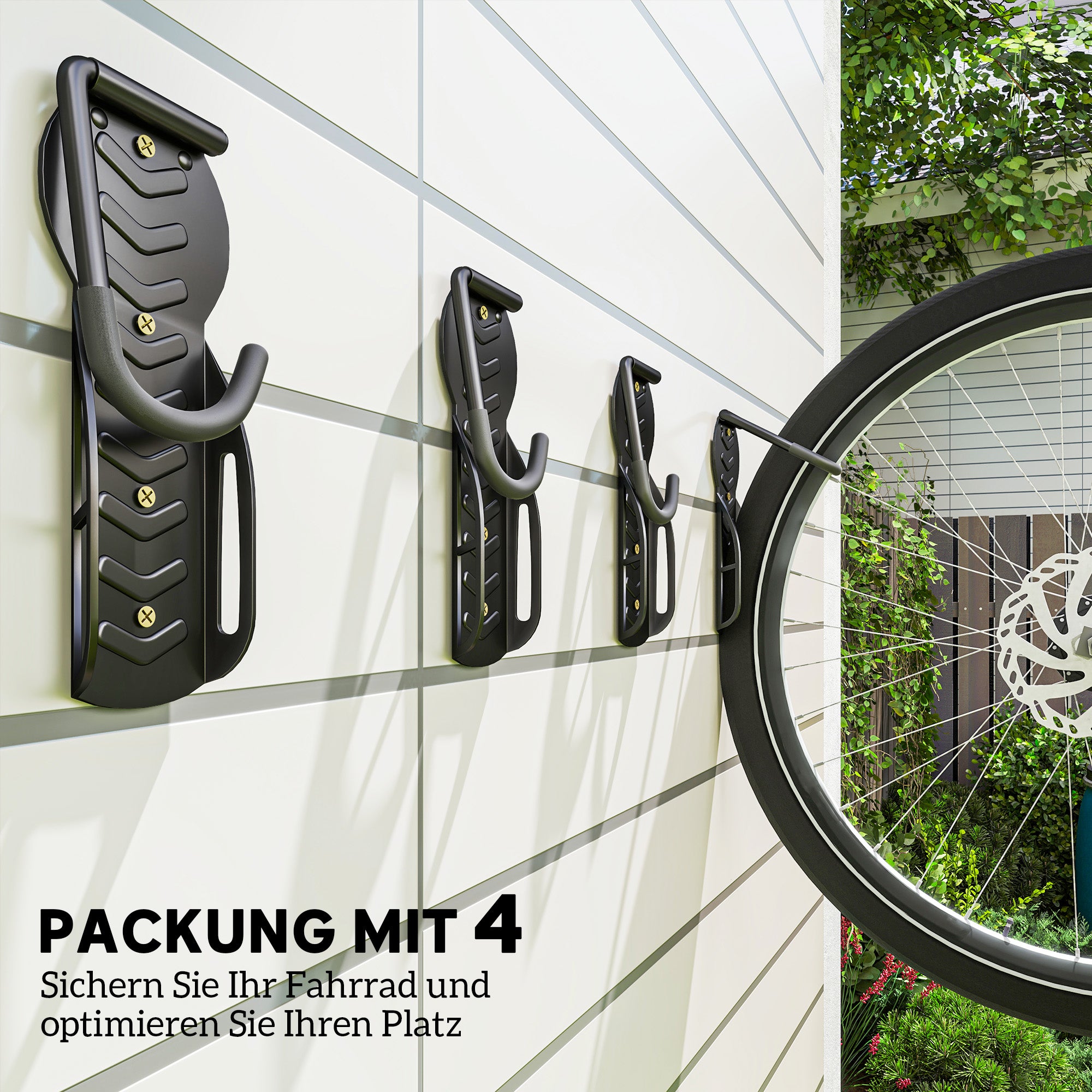 SPORTNOW 4er Set Fahrrad Wandhalterung Vertikal mit 30 kg Tragkraft klappbar für 4 Fahrräder Schwarz