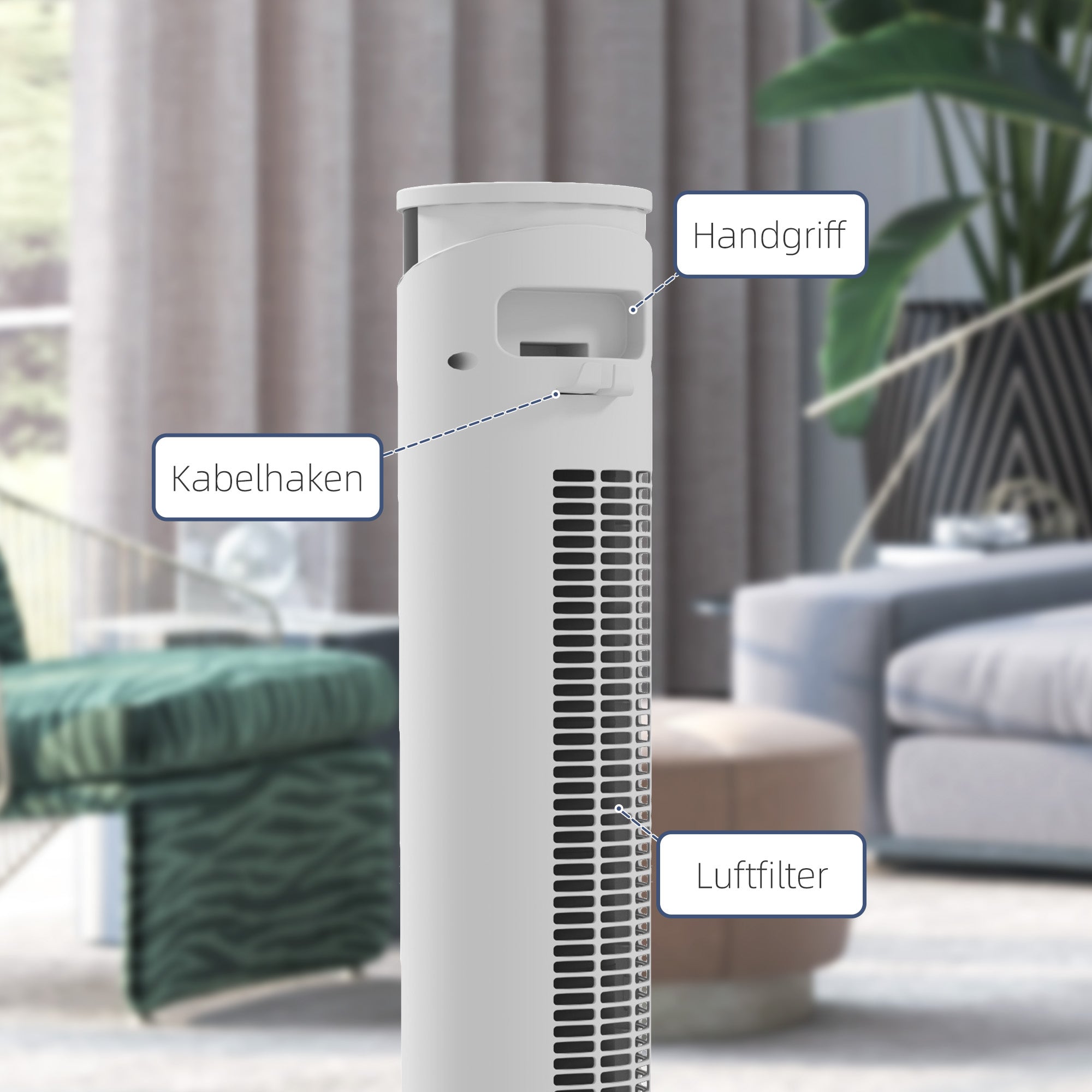 HOMCOM Turmventilator, Klimaanlage mit 4 Modi, 3 Geschwindigkeiten, Timer, Weiß