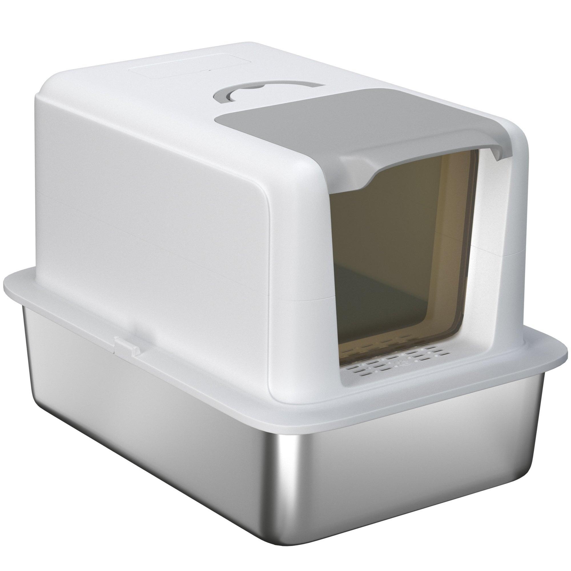 PawHut Katzentoilette, Wanne aus Edelstahl, Filter, Schaufel, für Katzen bis 6 kg, 40,5 x 60,5 x 41,5 cm, Weiß/Silber