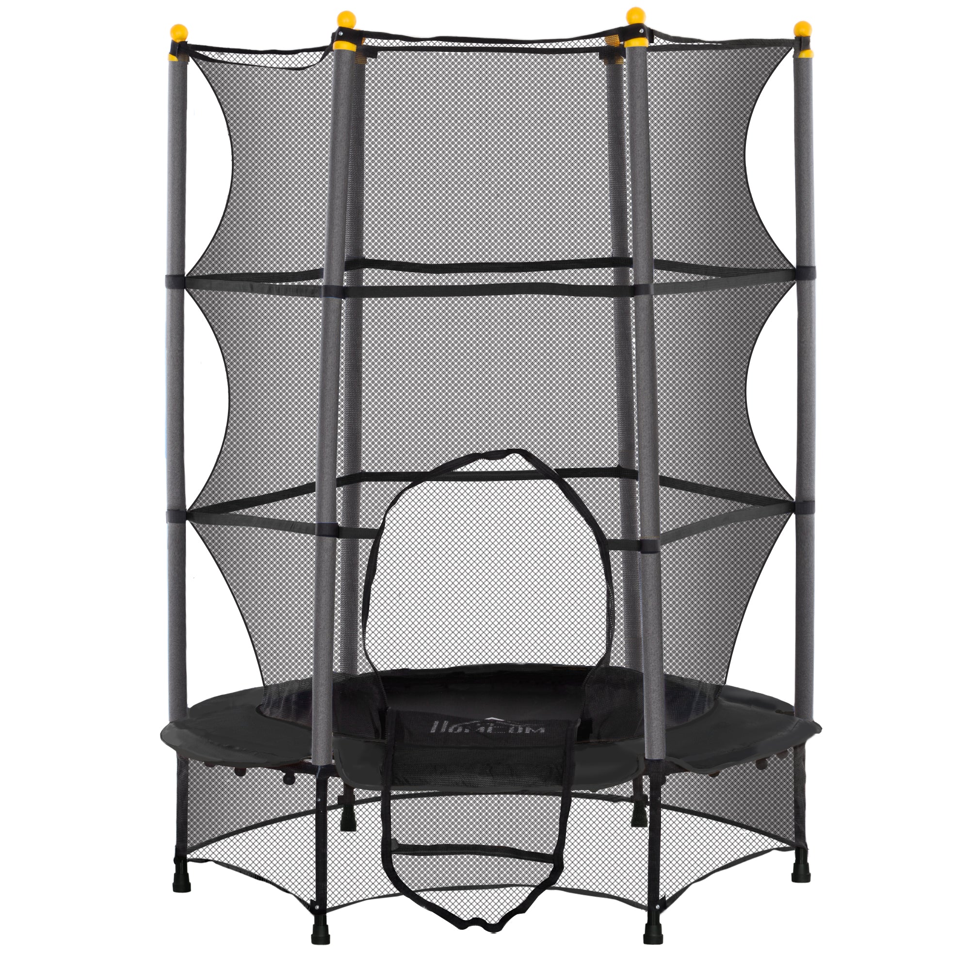 HOMCOM Trampolin für Kinder, Ø140 cm, mit Sicherheitsnetz, für innen und außen, Stahl, Kunststoff, belastbar bis 50 kg, Schwarz