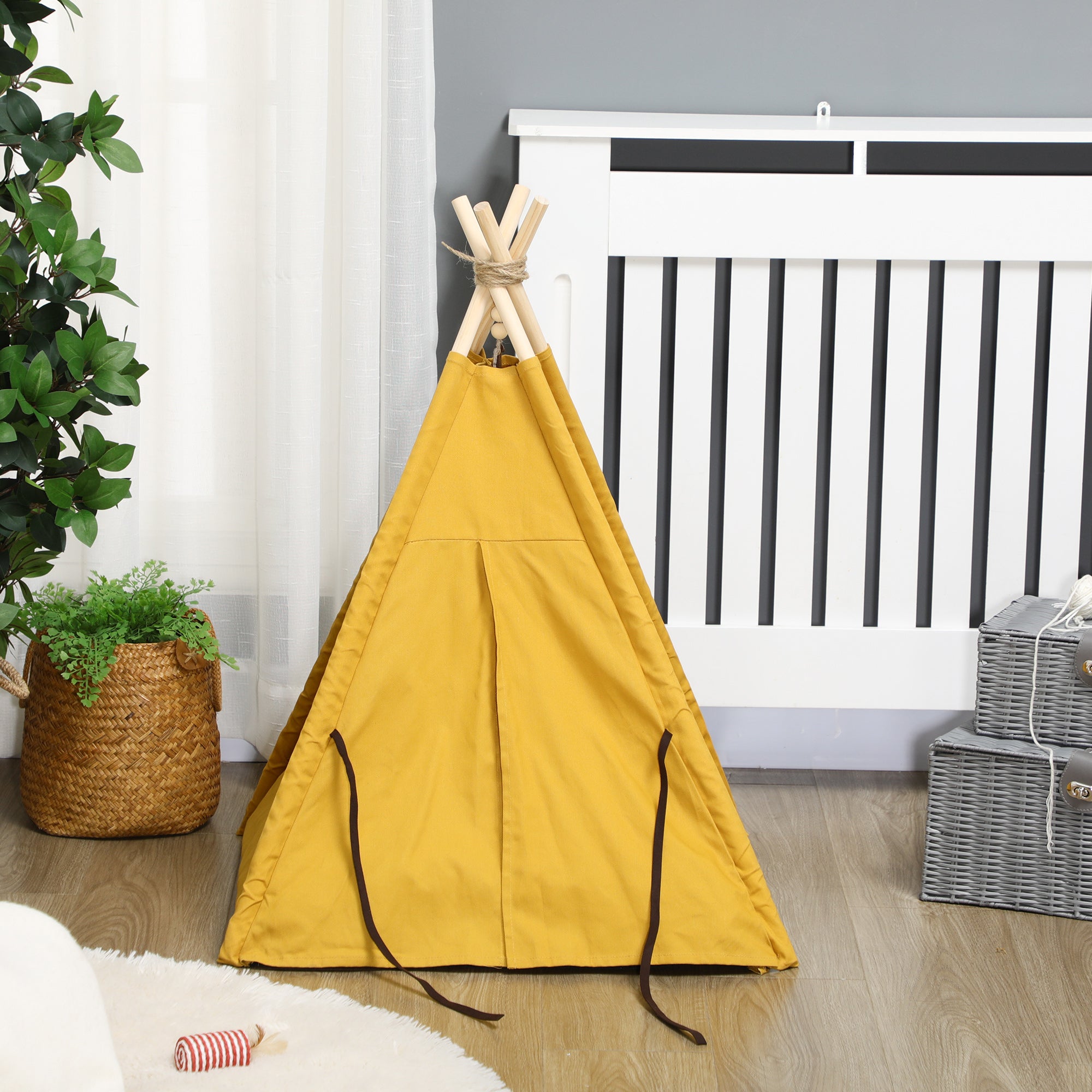 PawHut Tierbett, drolliges Tipi-Design, mit weichem Liegekissen, Bodenmatte, für Hunde und Katzen, 60 x 60 x 76 cm