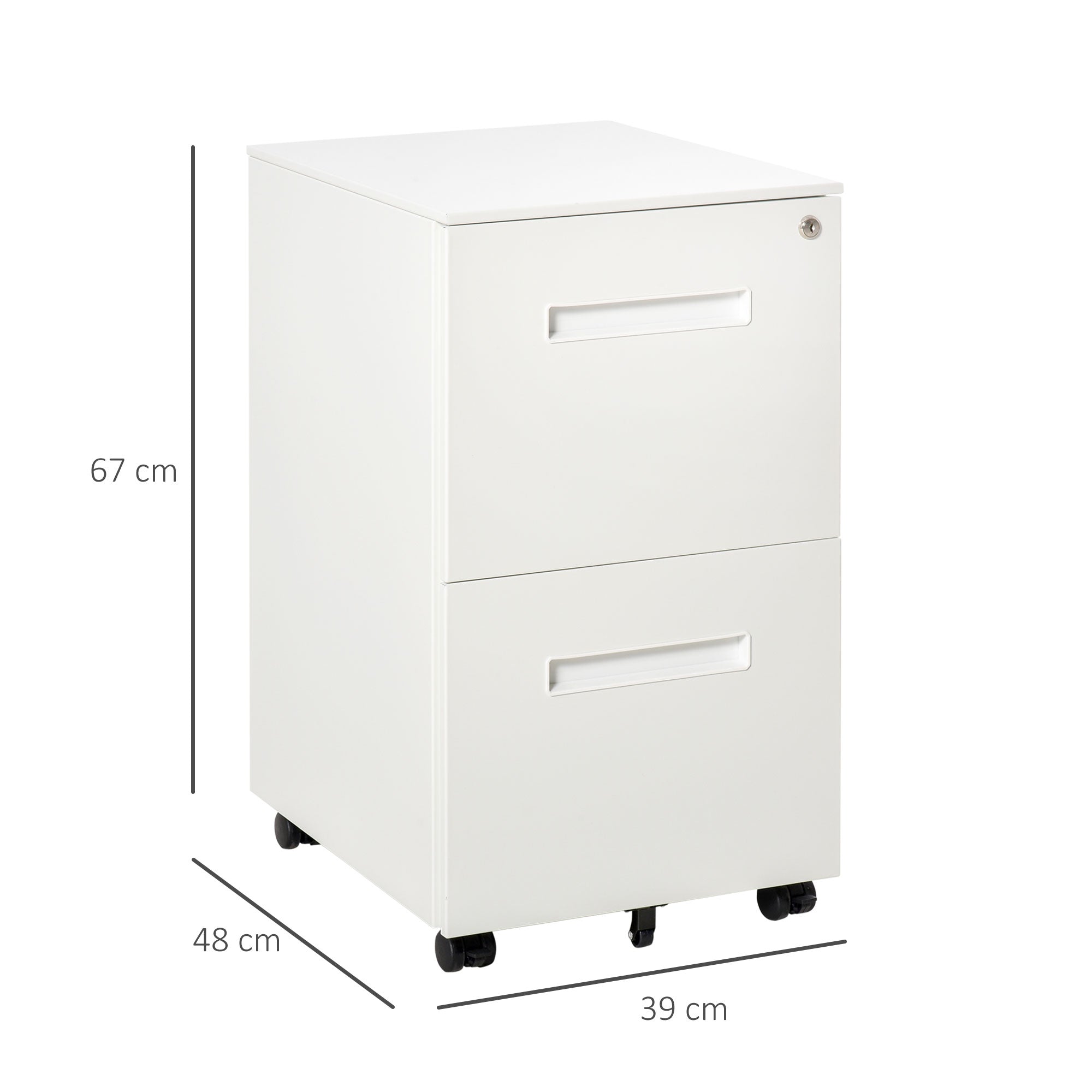 Vinsetto Rollcontainer, Aktenschrank, Trennwand, zentral abschließbar, Stahlgehäuse, 5 Räder, weiß, 39 x 48 x 67 cm