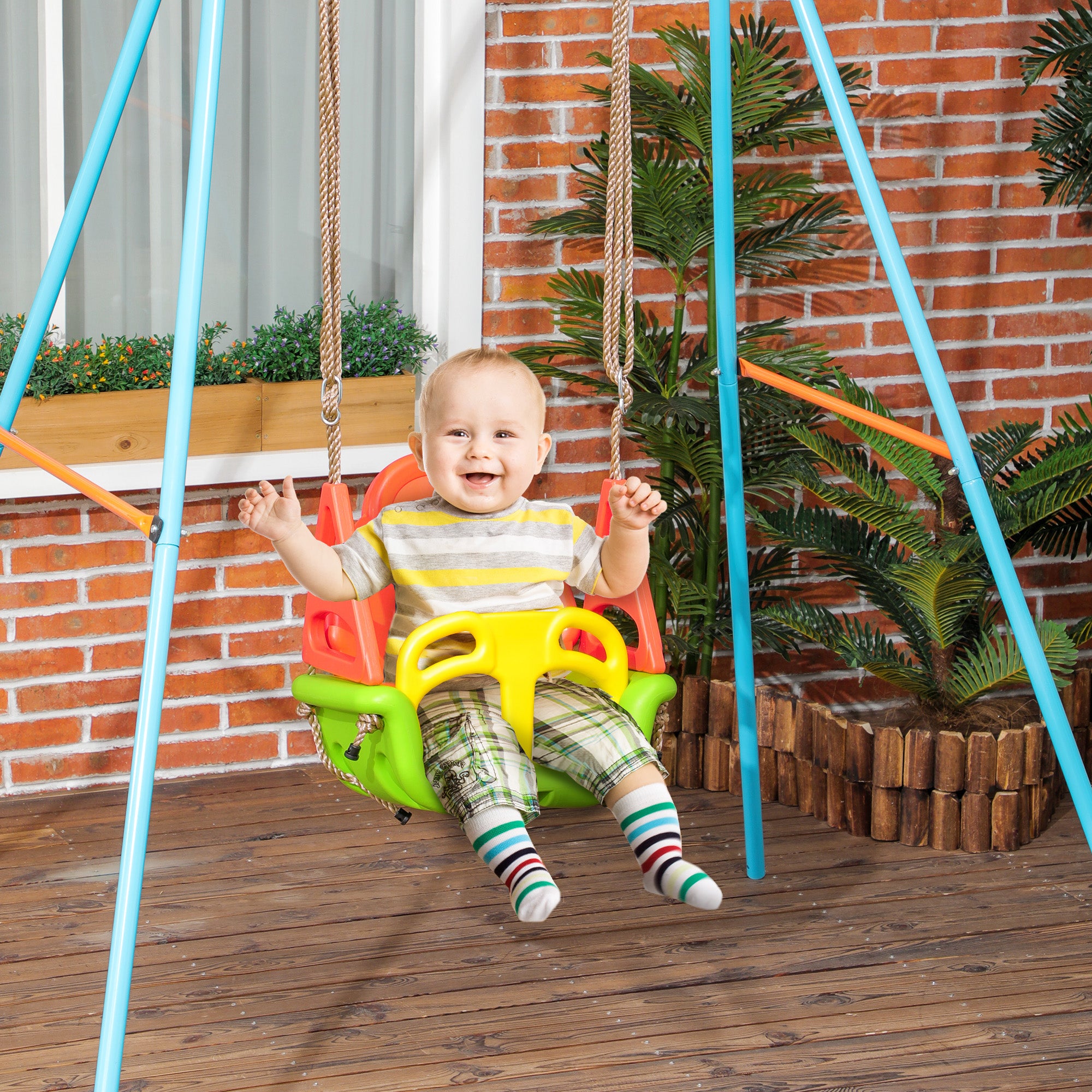 Outsunny 3-in-1 Babyschaukel, Sicherheitsgurt, längenverstellbare Seile, für In- und Outdoor, grün, 48 x 34 x 180 cm