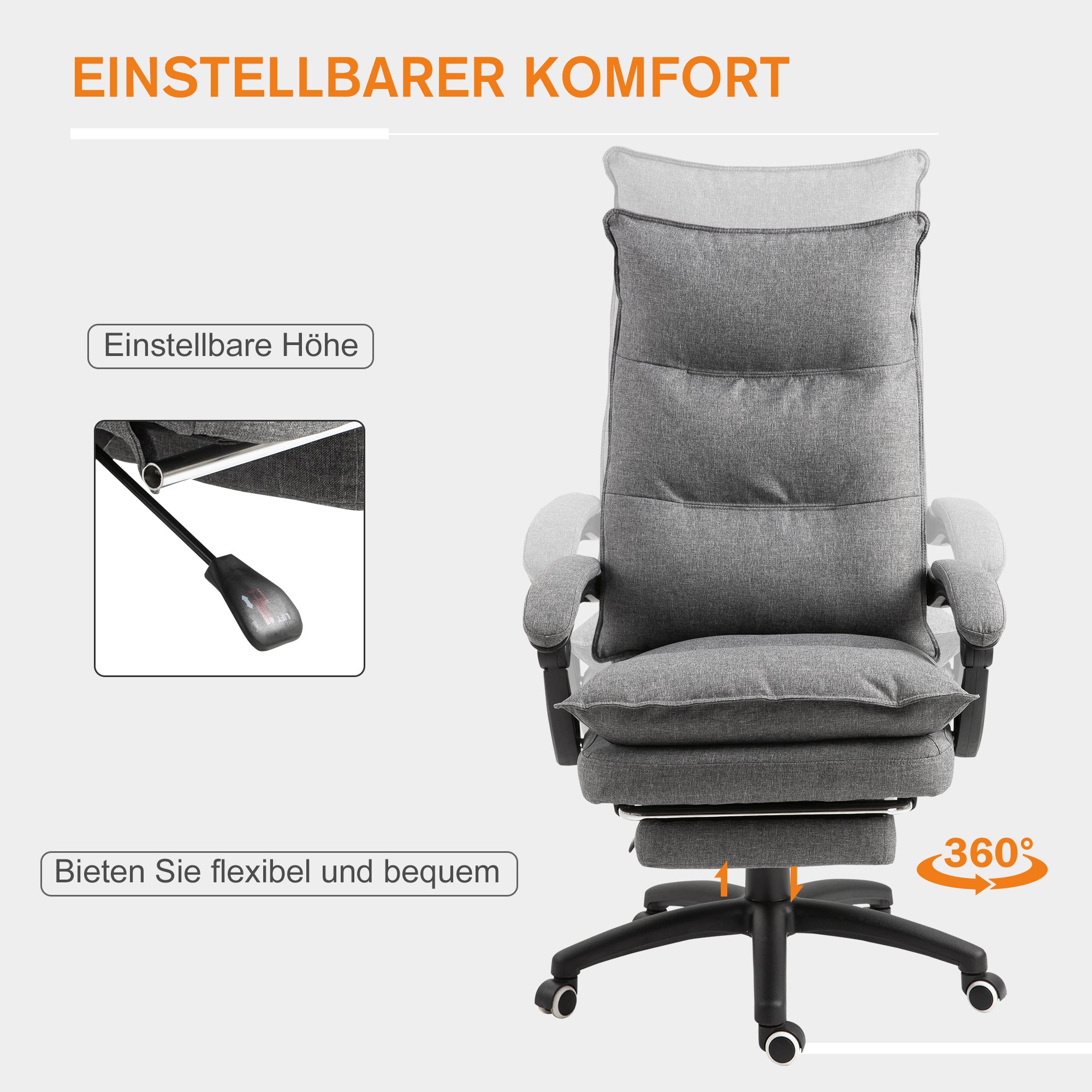 Vinsetto Massage-Bürostuhl, Schreibtischsessel mit Massagefunktion, höhenverstellbarer, ergonomischer Drehstuhl, Nylon, Grau