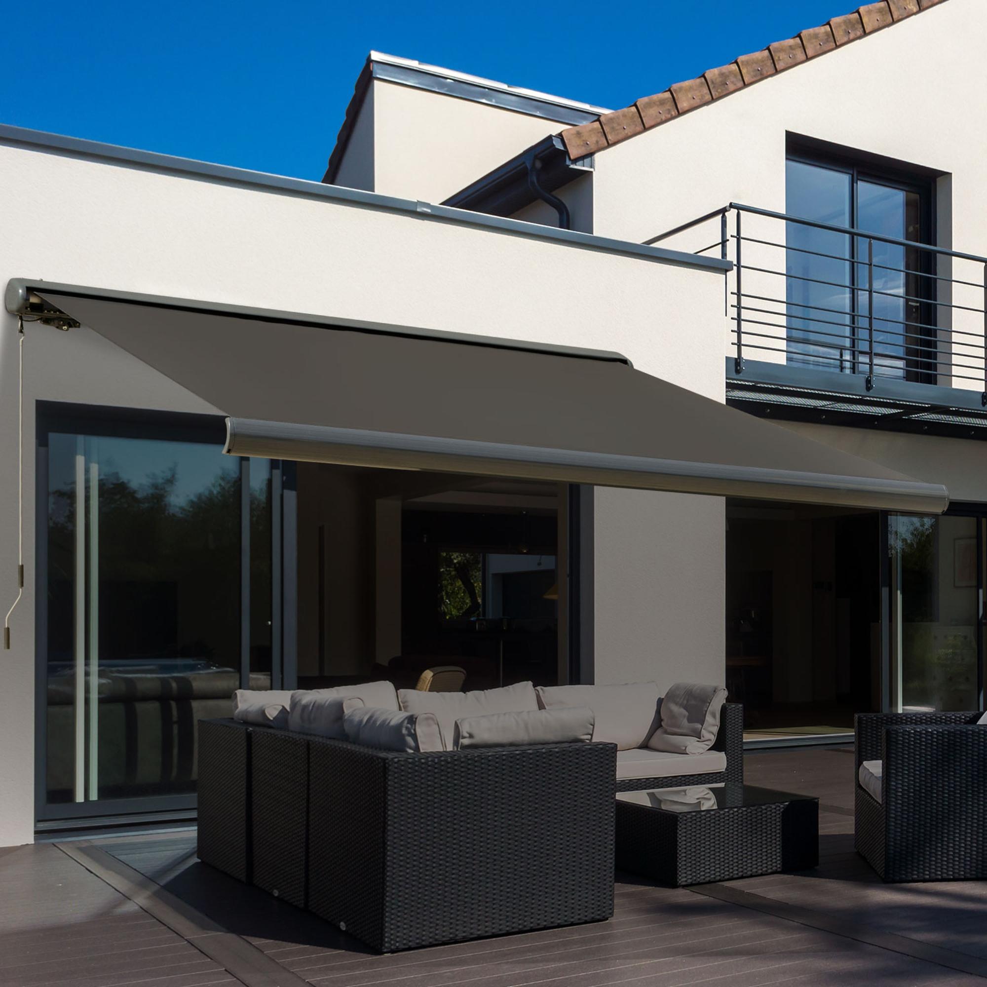 Outsunny Elektromarkise, mit Fernsteuerung, inkl. Bausatz für Montage, Metallrahmen, dunkelgrau, 3 x 2,5 m