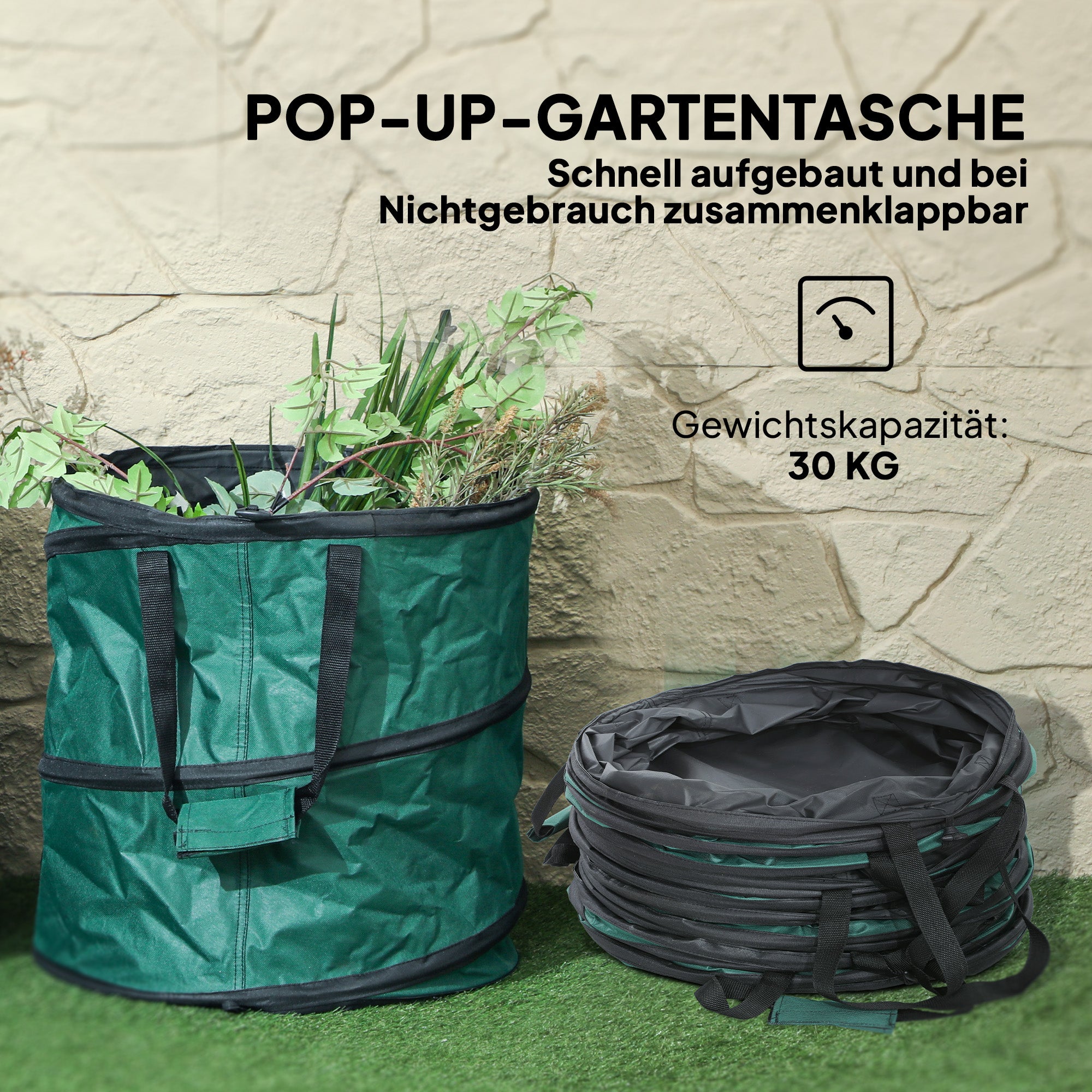 Outsunny Gartensack 4x86L wasserdicht Gartenabfallsack mit Trageschlaufen Griffe, stabil robust Laubsack Grün