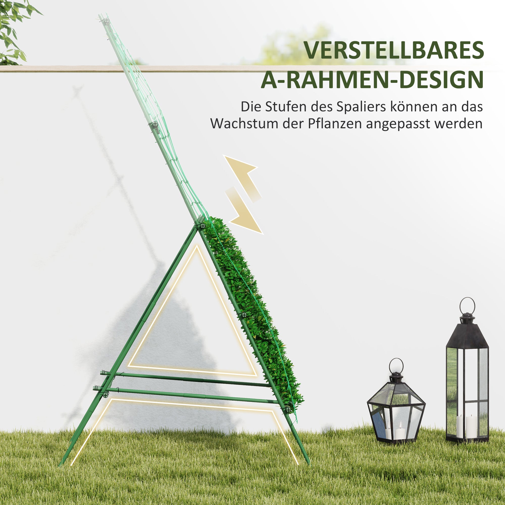 Outsunny Rankgitter aus Stahl zum Stecken rostfrei Rankhilfe in A-Form für Kletterpflanzen 101x133x227 cm Grün