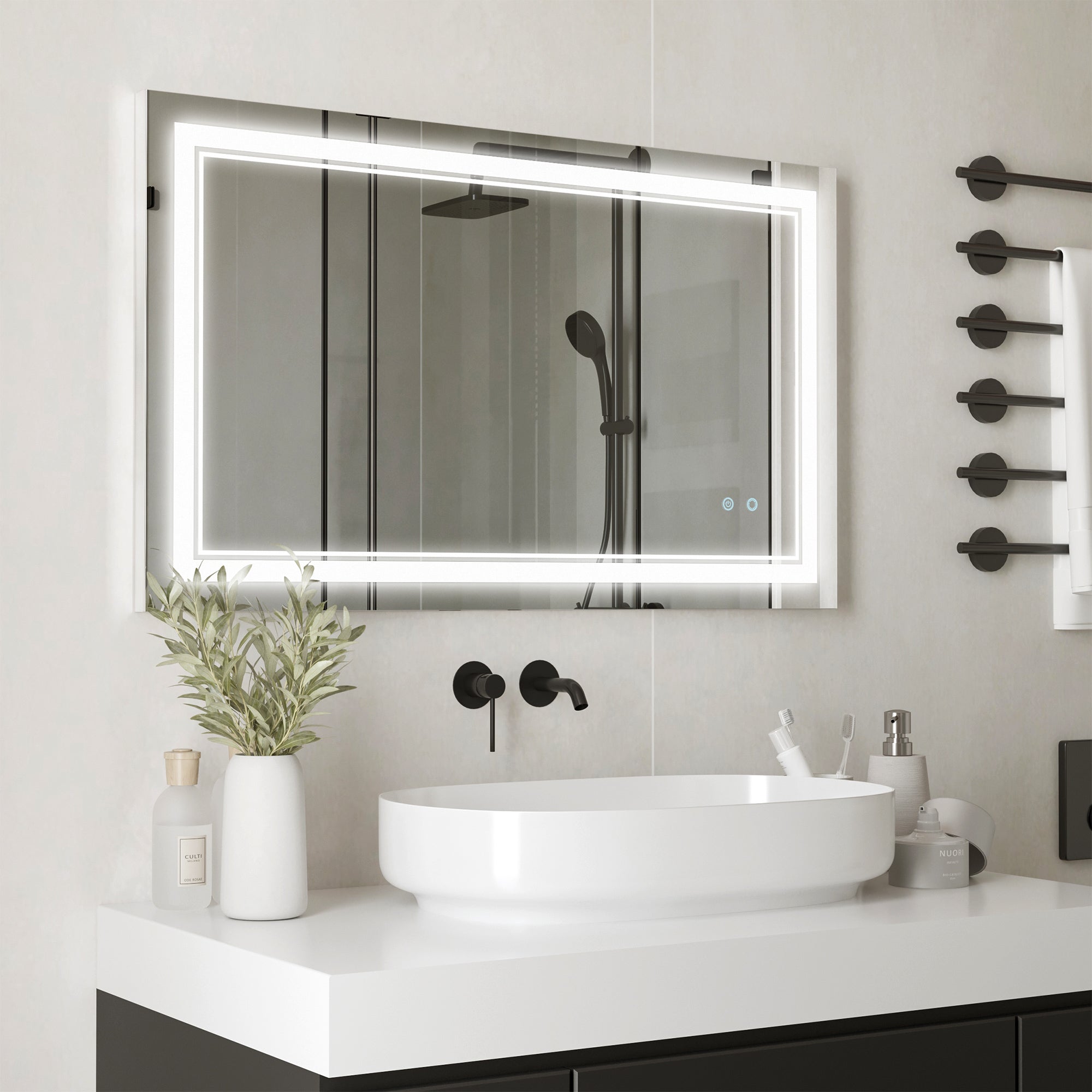 kleankin Badezimmerspiegel mit LED-Beleuchtung, Memoryfunktion, Berührungsschalter, Spritzwassergeschützt, Silber