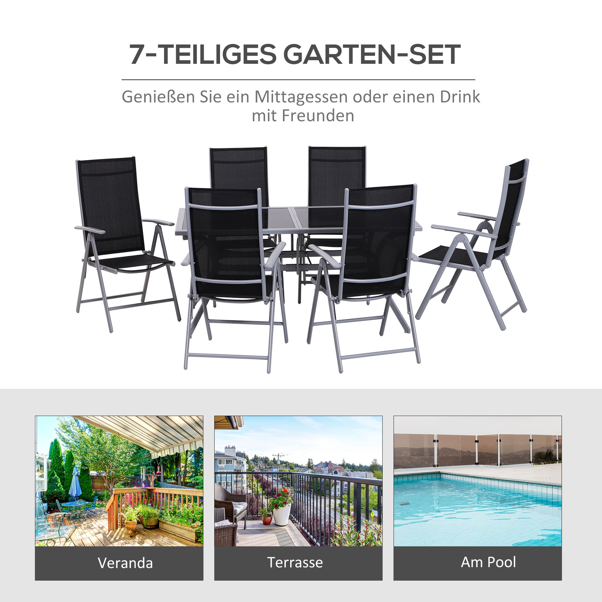 Outsunny Sitzgarnitur für 6 Personen Sitzgruppe Gartengarnitur Gartenset Gartenmöbel Alu