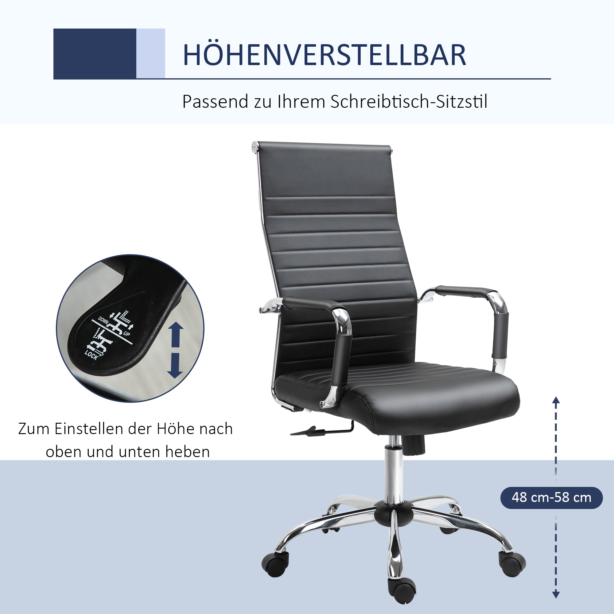 Vinsetto Bürostuhl ergonomischer Schreibtischstuhl mit Wippfunktion Chefsessel höhenverstellbarer Drehstuhl gepolstert Kunstleder Schaumstoff Schwarz 54 x 62 x 104-114 cm