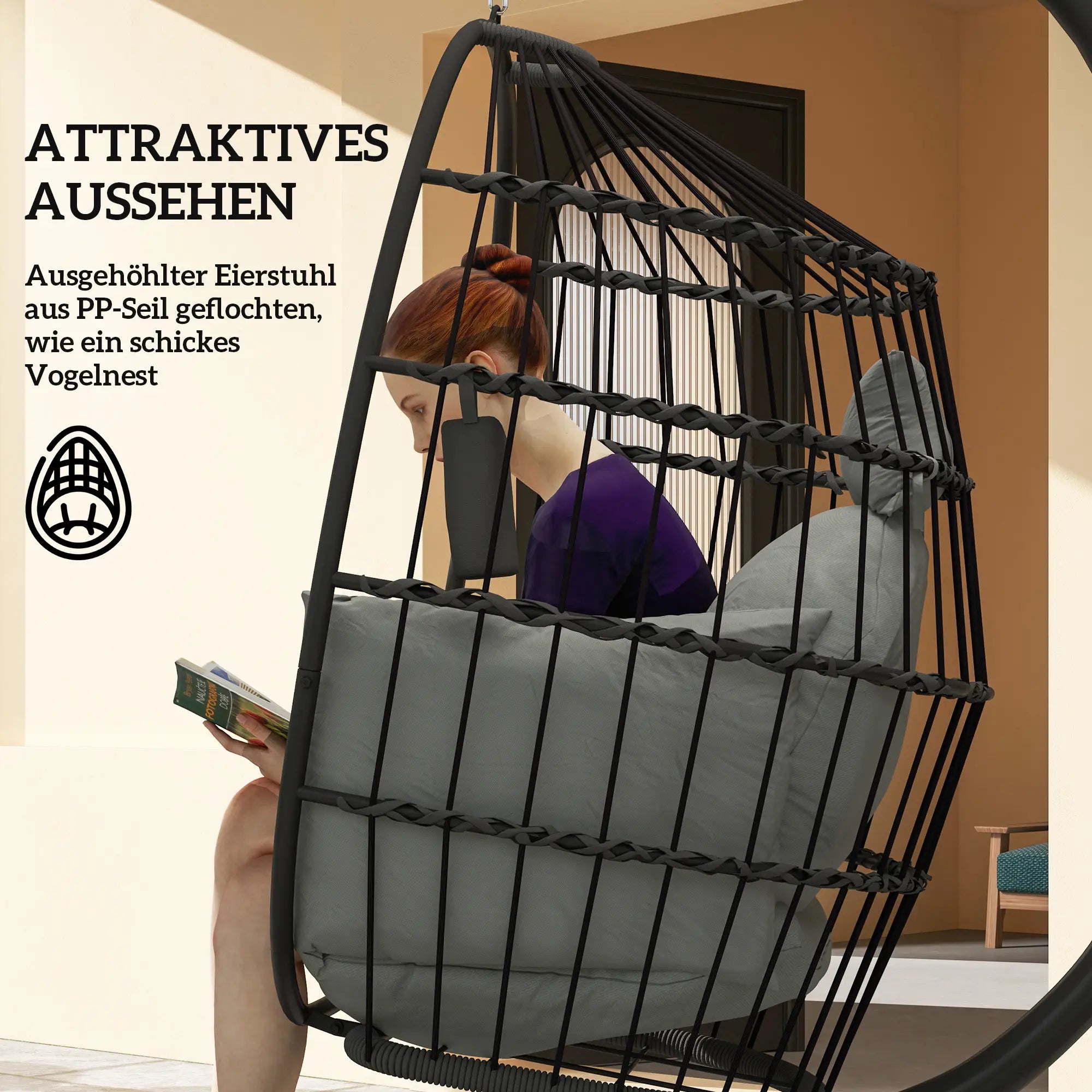 Outsunny Hängesessel Outdoor faltbar mit Becherhalter