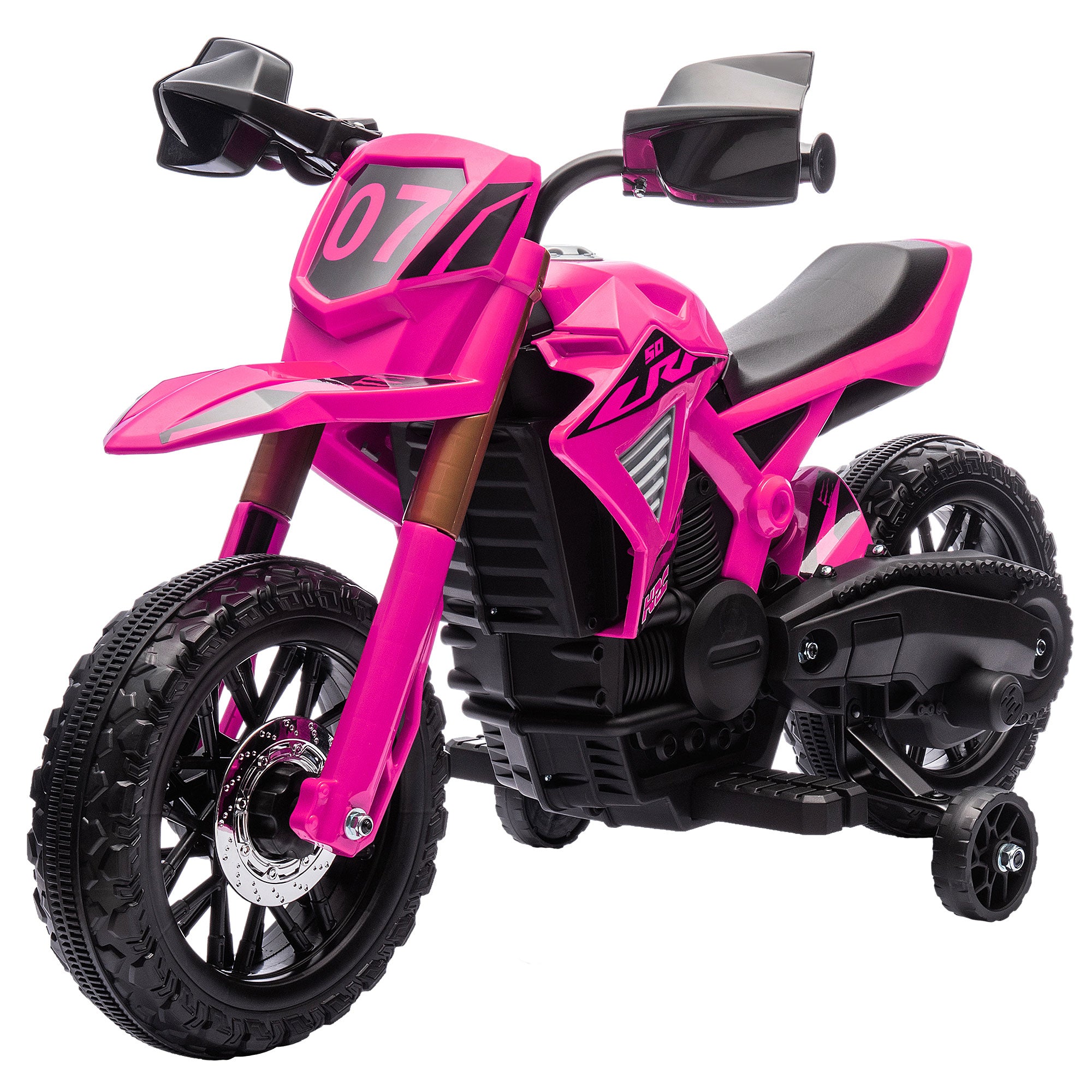 AIYAPLAY Elektro-Motorrad für Kinder, 12V Kindermotorrad mit Stützrädern, Kinderfahrzeug mit Hupe und Startgeräusch, 3 km/h, Rosa