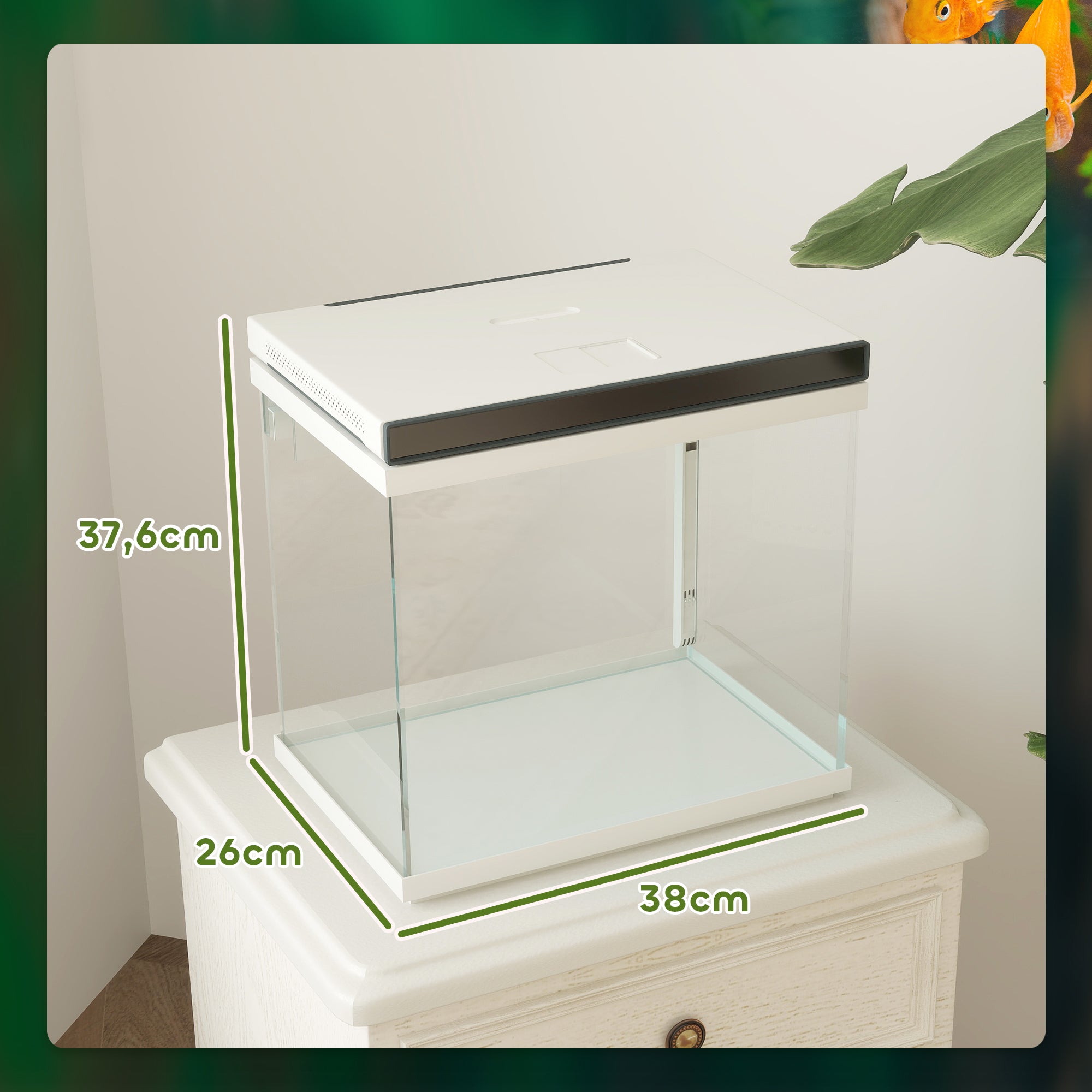 PawHut 26 Liter Aquarium mit Filter, LED-Beleuchtung, Wasserpumpe, für verschiedene Fischarten, ca. 38 x 26 x 38 cm