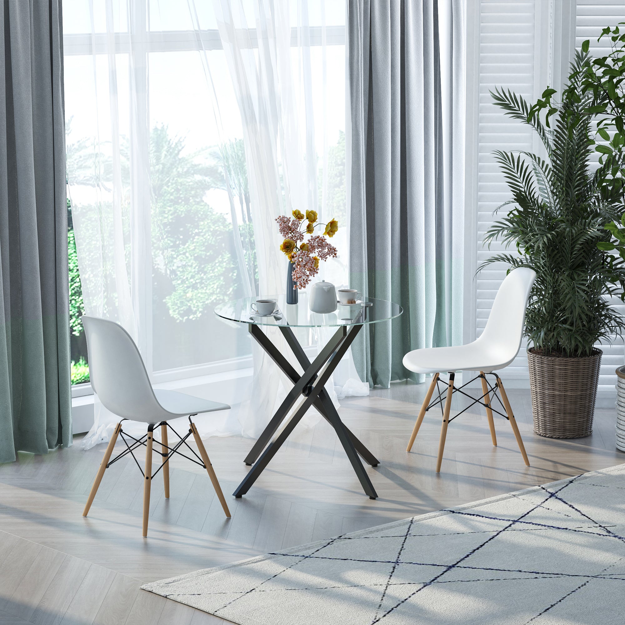 HOMCOM Moderner Glas-Esstisch, 80 cm Durchmesser, Küchentisch mit gehärteter Glasplatte und Metallbeinen, für 4 Personen
