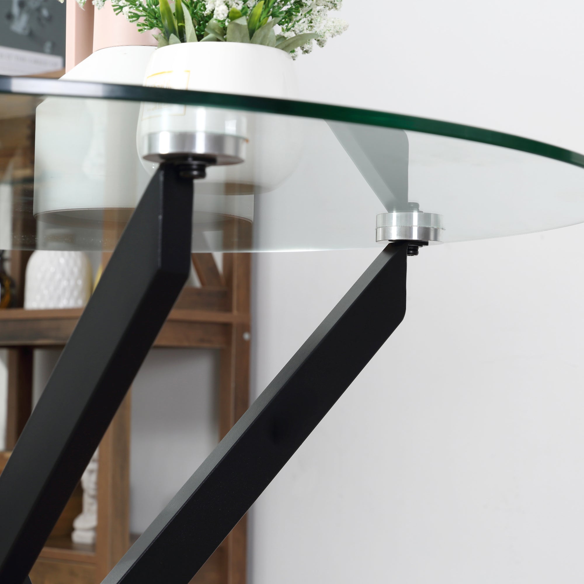 HOMCOM Moderner Glas-Esstisch, 80 cm Durchmesser, Küchentisch mit gehärteter Glasplatte und Metallbeinen, für 4 Personen