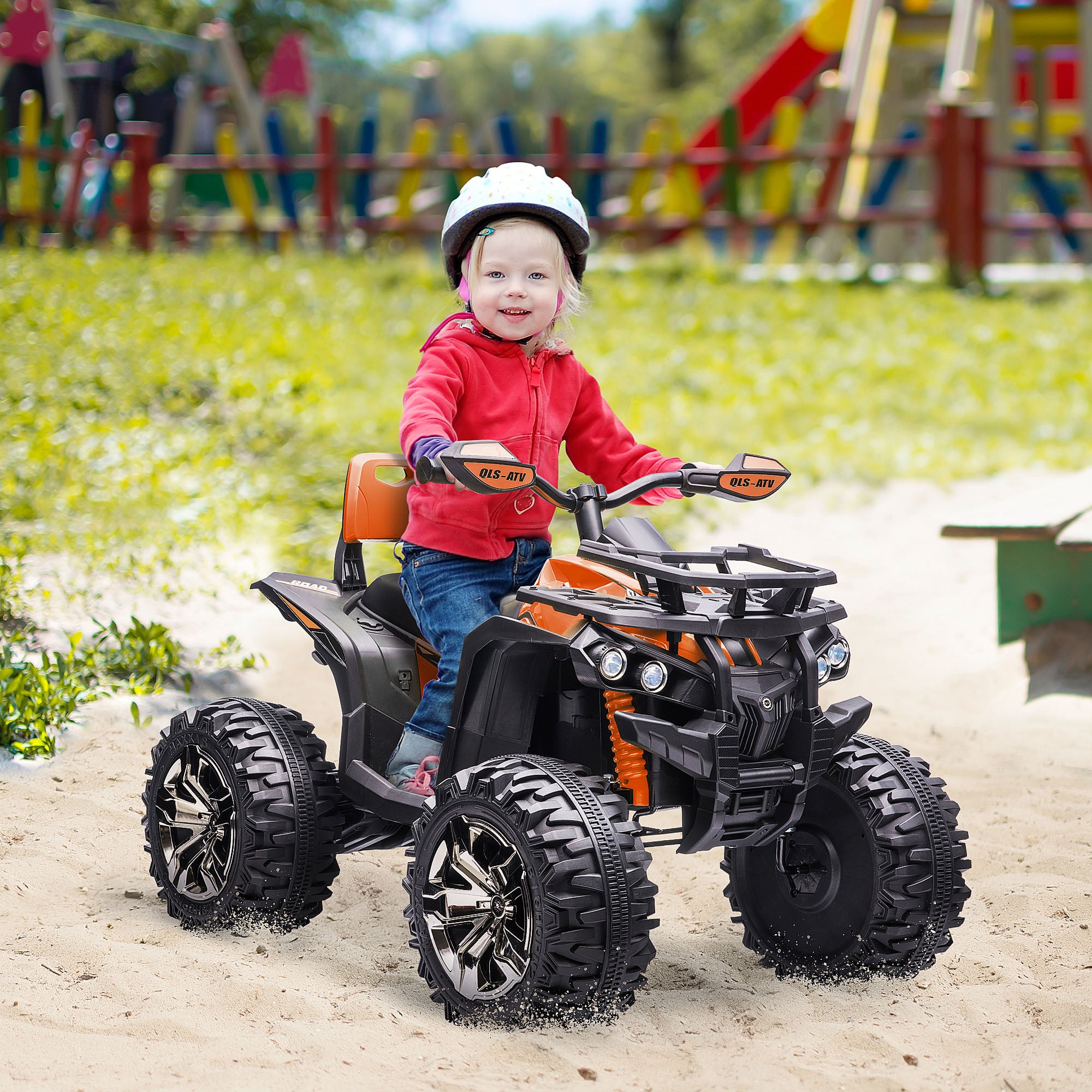 HOMCOM 12V Kinderfahrzeug mit Vorwärts-, Rückwärtsfunktion, MP3-Musikplayer, Scheinwerfer, 3-8 km/h, 3-5 Jahre, Orange