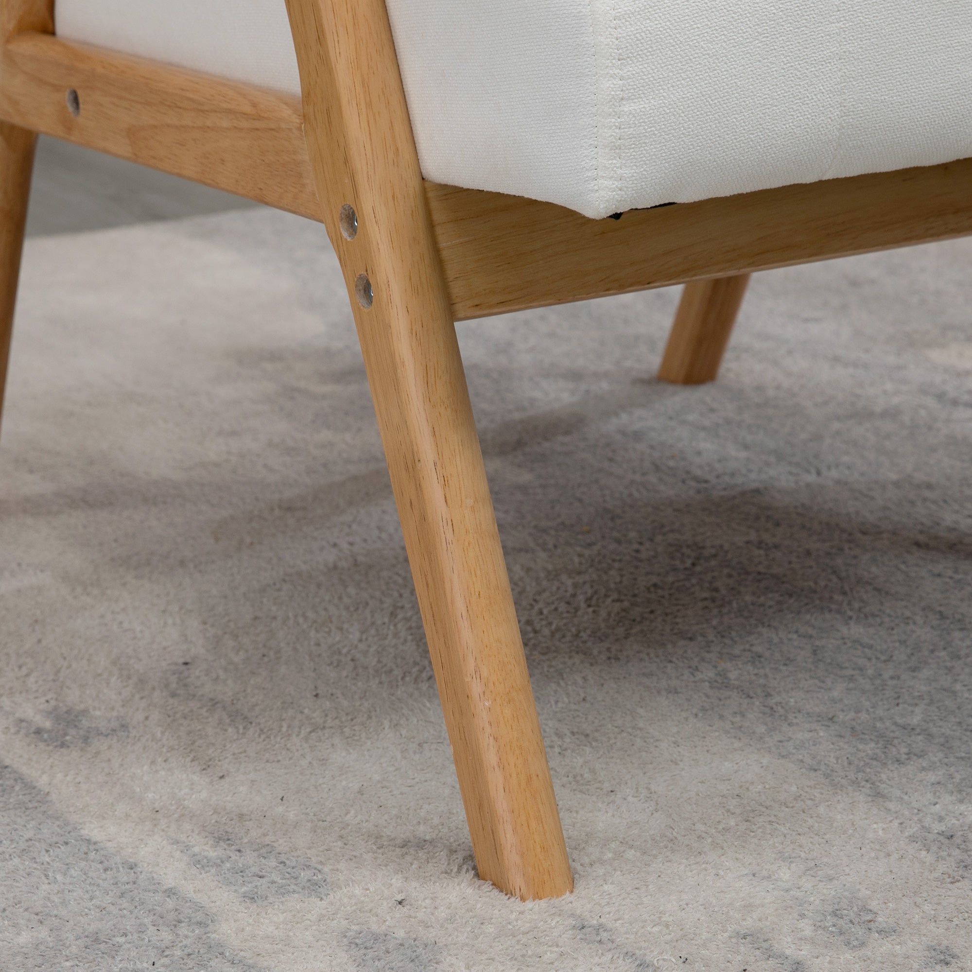 HOMCOM Polstersessel im Skandi-Design, Samtoptik, Massivholzrahmen, 68 x 74 x 82cm, Natur+Creme